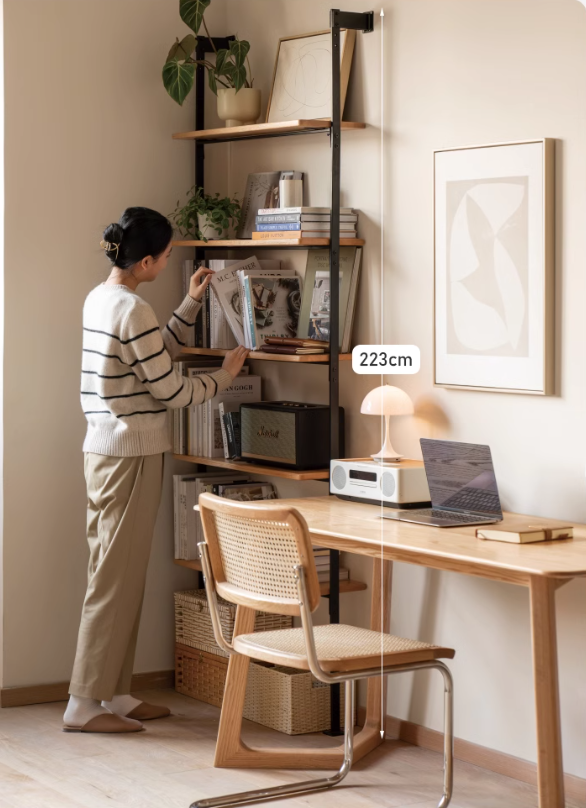 Solid Oak Wood Industrial Style Multi-Tier Storage Shelf - Perfect for Home Office, Garage & Living Room Organization