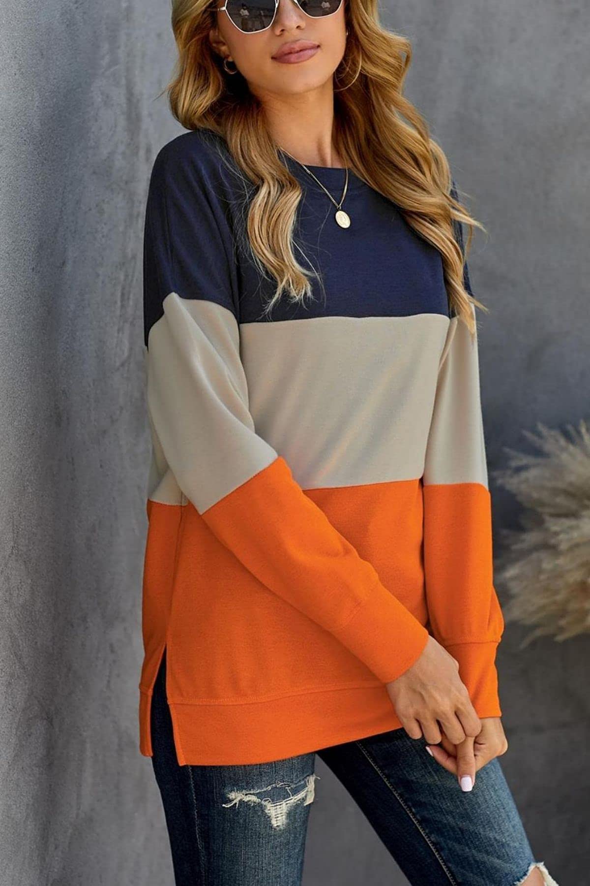 CNFUFEN Women's Casual Crewneck Sweatshirt - Soft Long Sleeve Pullover Top for Fall & Winter | Cozy Loungewear, Streetwear Fashion, Everyday Outfits