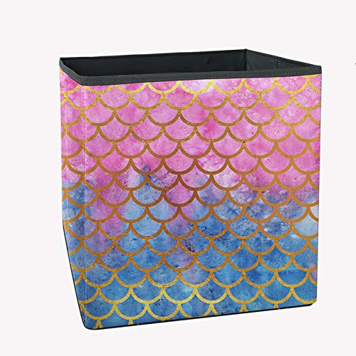 Mermaid Scale Kids Storage Bin - Foldable Lightweight Organizer for Bedroom & Closet