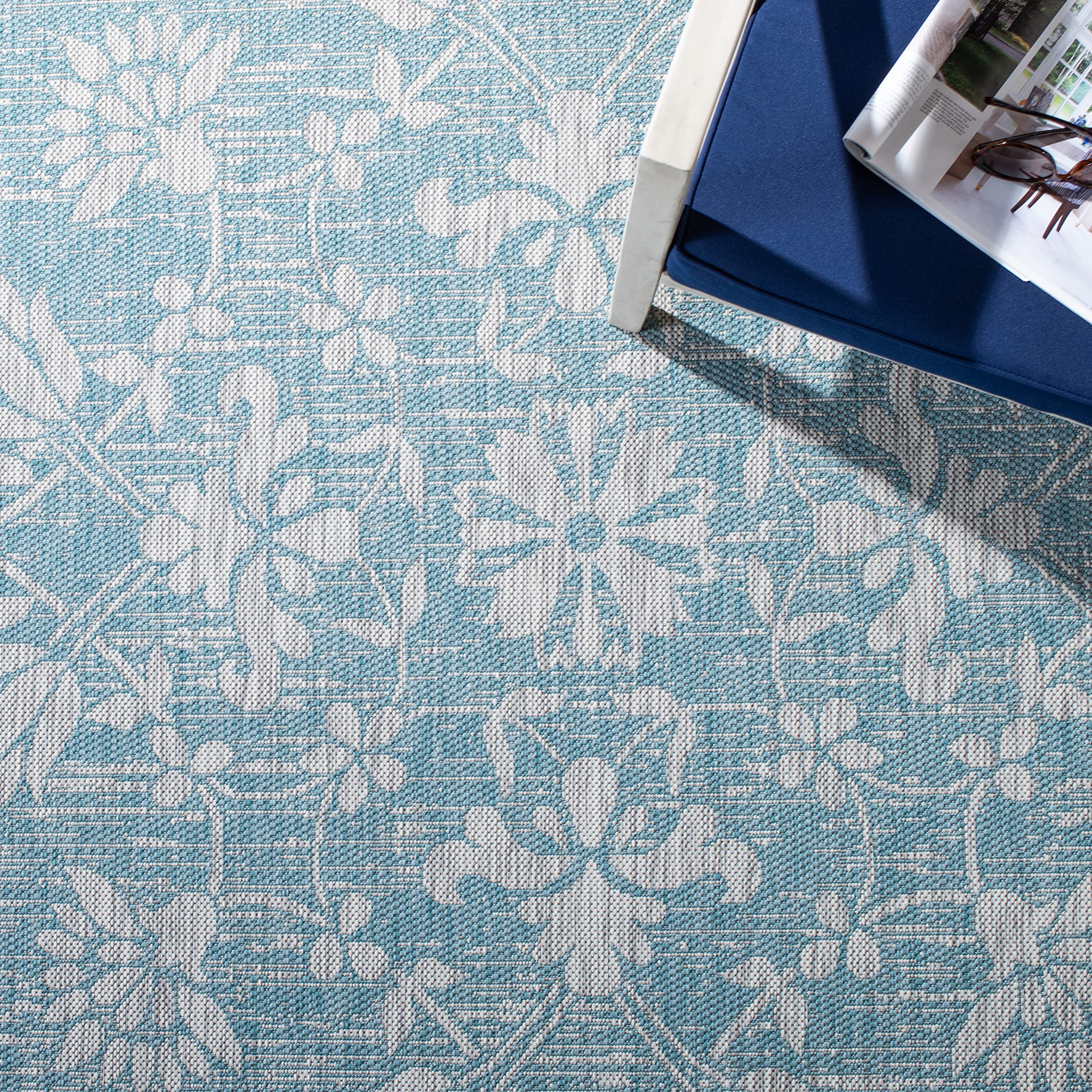 SAFAVIEH Courtyard Collection 2' x 3'7' Aqua/Grey Indoor Outdoor Rug - Perfect for Patio, Backyard, Mudroom & Entryway Decor | CY8064