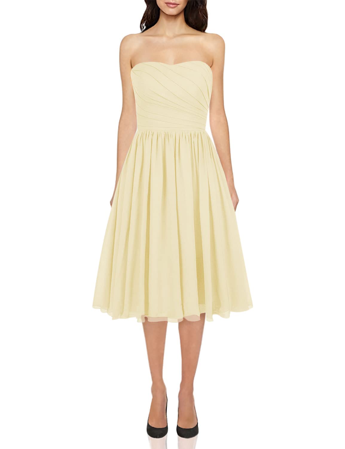 JAEDEN Short Chiffon Strapless Bridesmaid Dresses - Elegant Wedding Guest & Prom Dresses for Bridal Party, Cocktail Events & Special Occasions