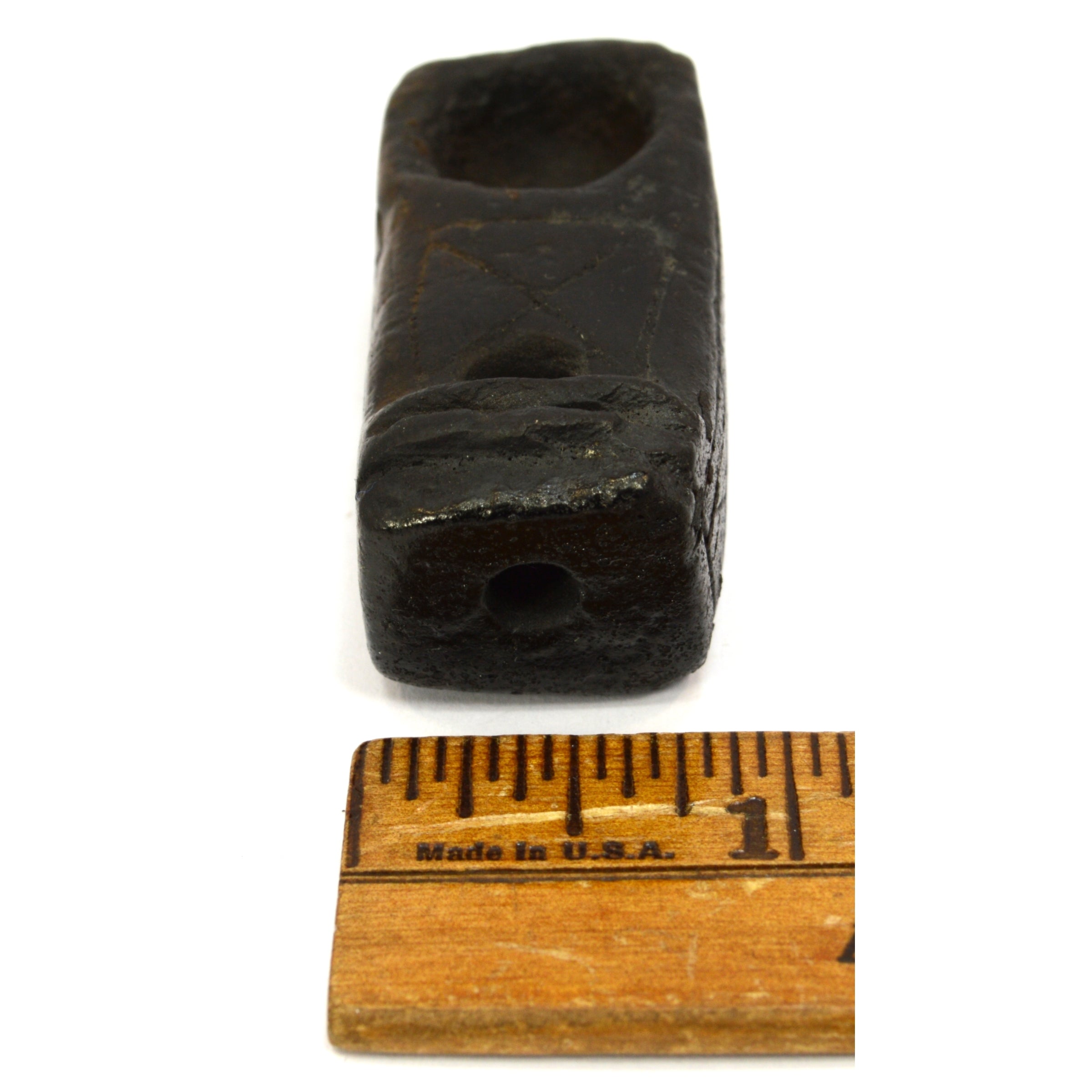 Ancient Steatite Smoking Pipe with Primitive Effigy & Intricate Incised Symbols - Unique Handcrafted Artifact for Collectors & Ritual Use