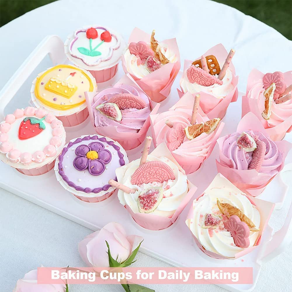 100 Count Pink Tulip Baking Cups - Standard Greaseproof Cupcake & Muffin Liners for Baking - Perfect for Weddings, Birthdays, Christmas, Baby Showers & All Celebrations - Ideal for Home Baking, Party Decorations & Holiday Treats