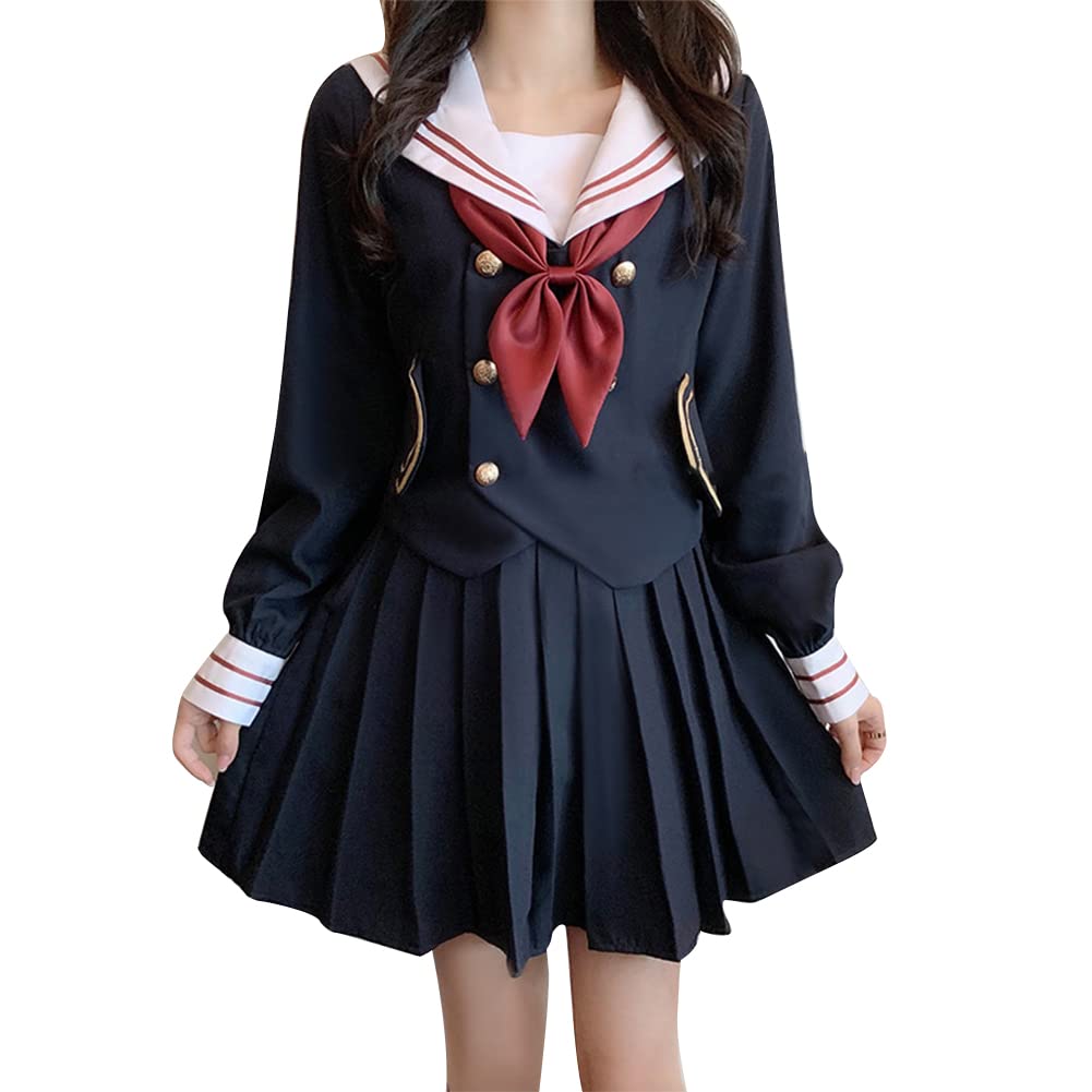 Japanese School Girl Uniform JK Sailor Suit with Pleated Skirt - Anime Cosplay Costume for Halloween, Cosplay Events & Themed Parties