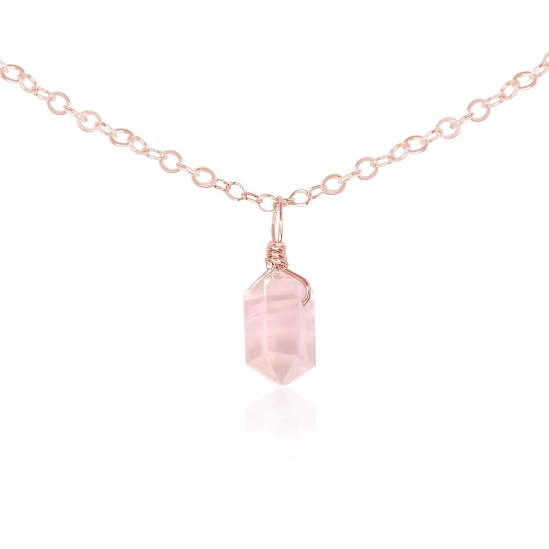 Rose Quartz Mini Double Terminated Crystal Point Pendant Choker Necklace - Natural Healing Stone Jewelry for Women, Spiritual Gift, Boho Chic Accessory for Meditation, Yoga & Energy Healing
