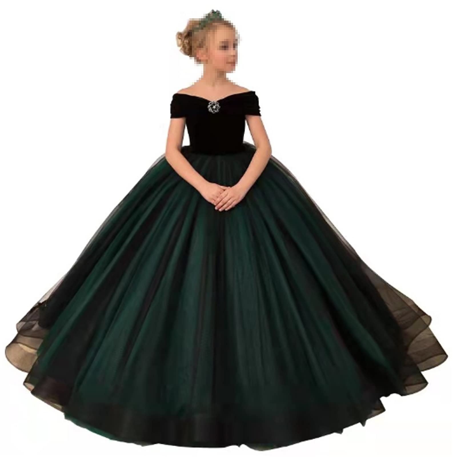Elegant Dark Green Tulle Flower Girl Dress for Weddings, Bridesmaid, Birthday Parties - Classic Trailing Design for Special Occasions