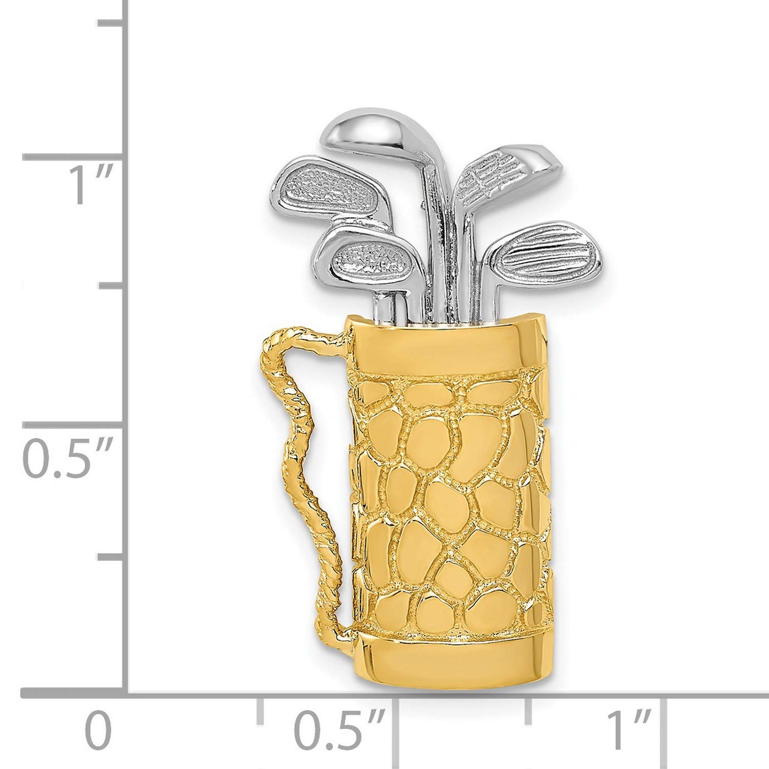 14k Two-Tone Yellow Gold Golf Bag Pendant with Clubs - 29mm x 16mm - Perfect Gift for Golf Lovers & Sports Jewelry Enthusiasts