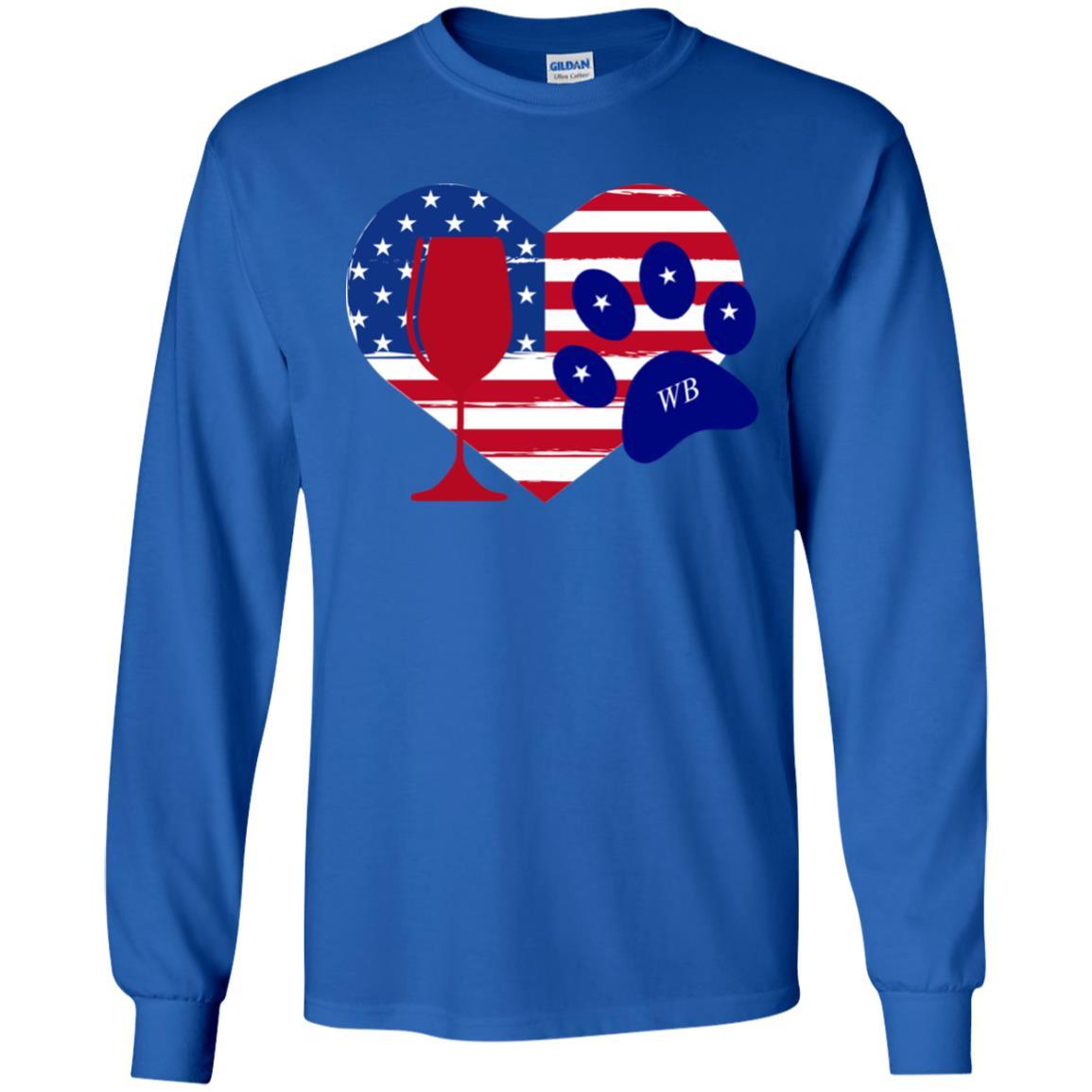 WineyBitches.Co American Wine Paw Heart Long Sleeve Ultra Soft Cotton T-Shirt | Cute Dog Lover Wine Enthusiast Gift for Women | Perfect for Wine Tasting, Girls Night Out & Casual Wear