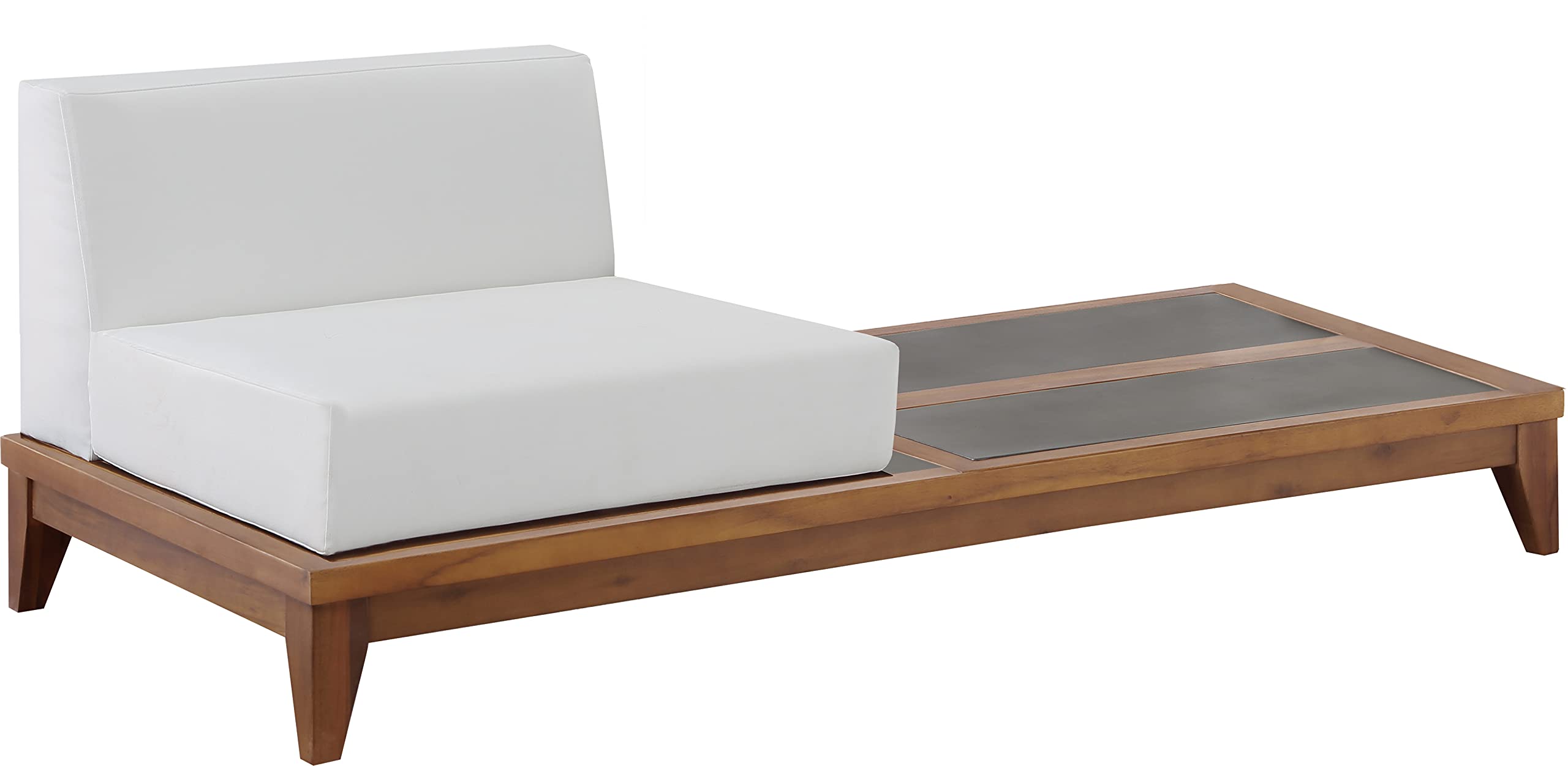 Meridian Furniture 389 White Double Rio Collection - Modern Outdoor Patio Chair with Water-Resistant Fabric & Durable Acacia Wood Frame - Perfect for Poolside, Garden, and Backyard Relaxation
