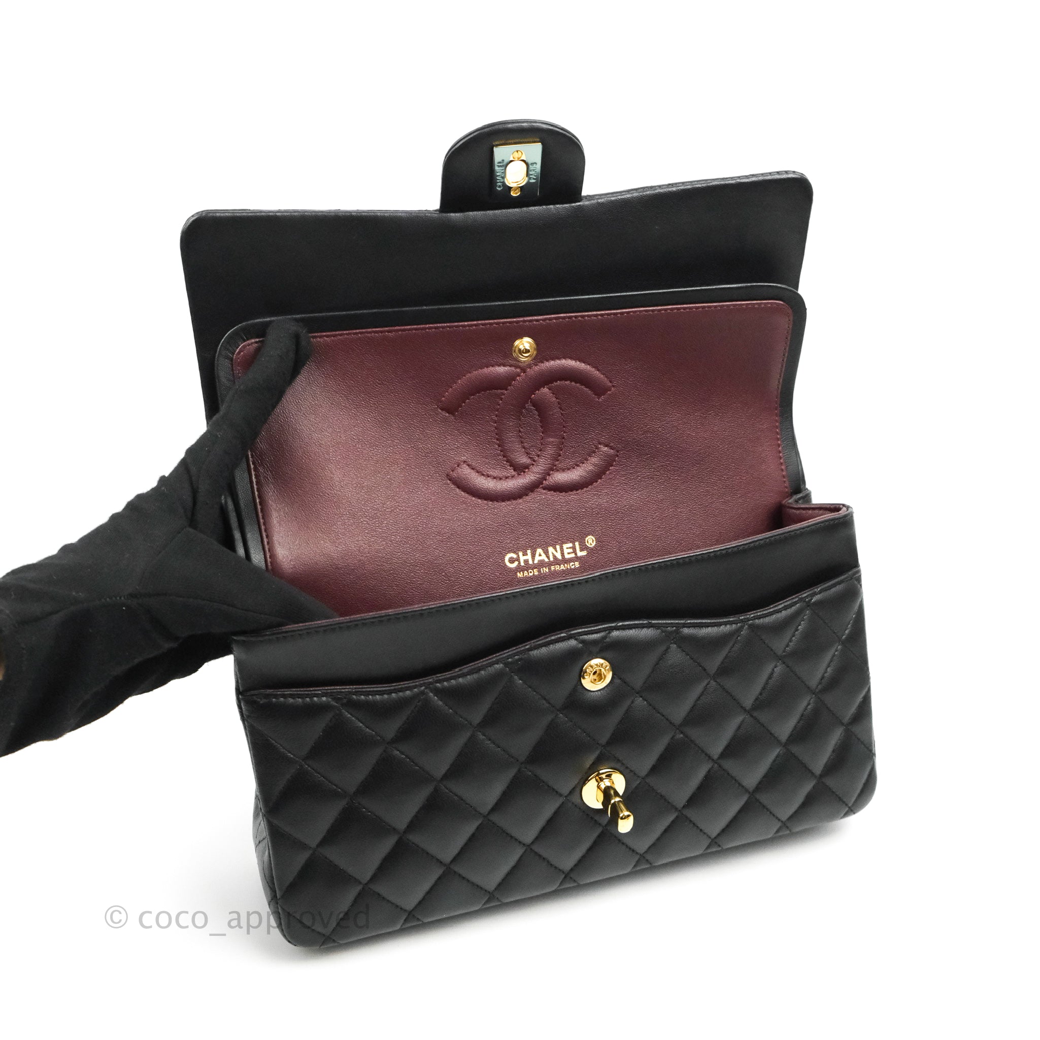 Chanel Classic M/L Medium Double Flap Bag - Black Lambskin Leather with Gold Hardware | Luxury Handbag for Women, Perfect for Evening Events & Special Occasions