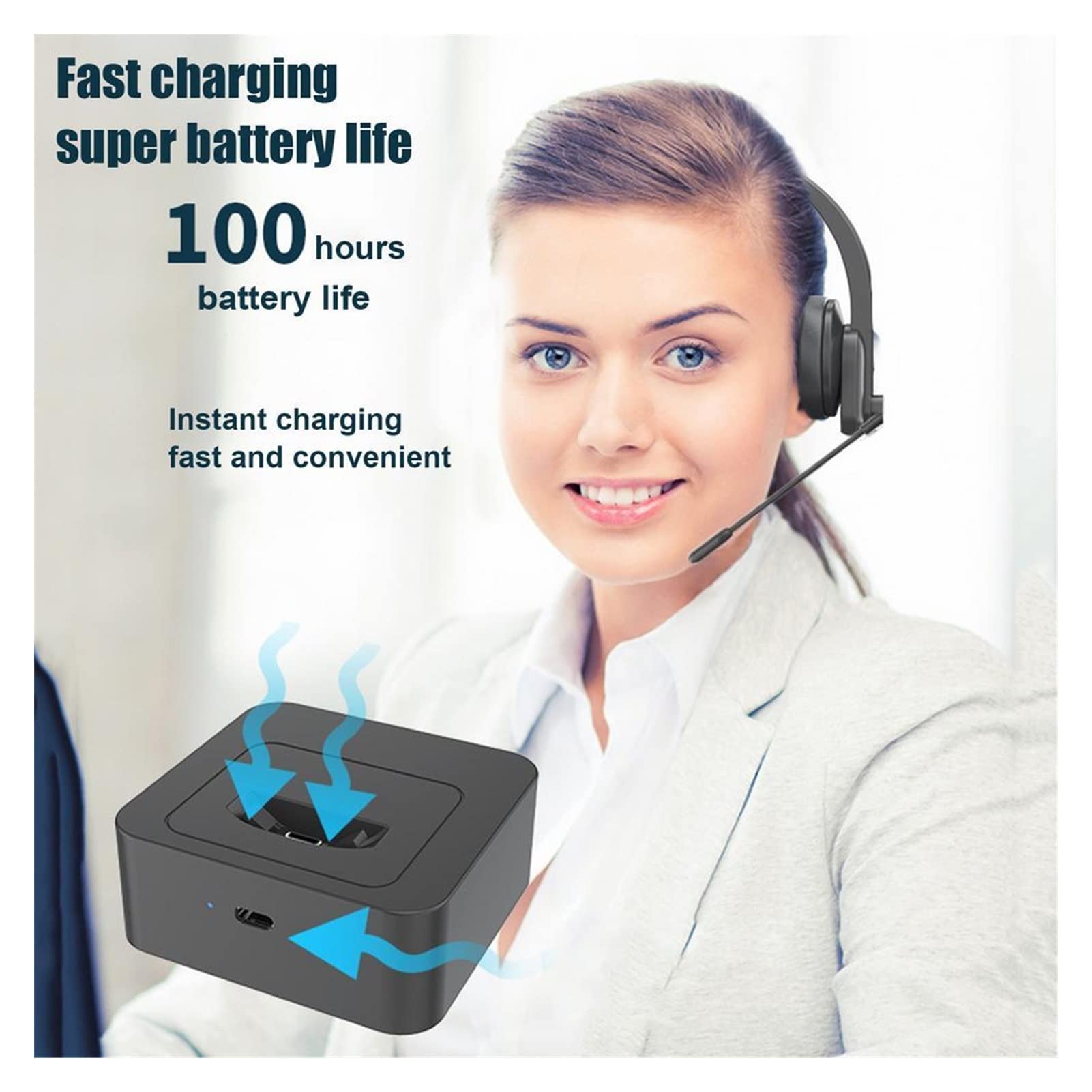 Noise Canceling Call Center Headset - 60 Hour Battery Life, Single Ear Headphone with Clear Microphone for PC, Computer, Gaming & Office Use - Perfect for Remote Work, Customer Service & Online Meetings