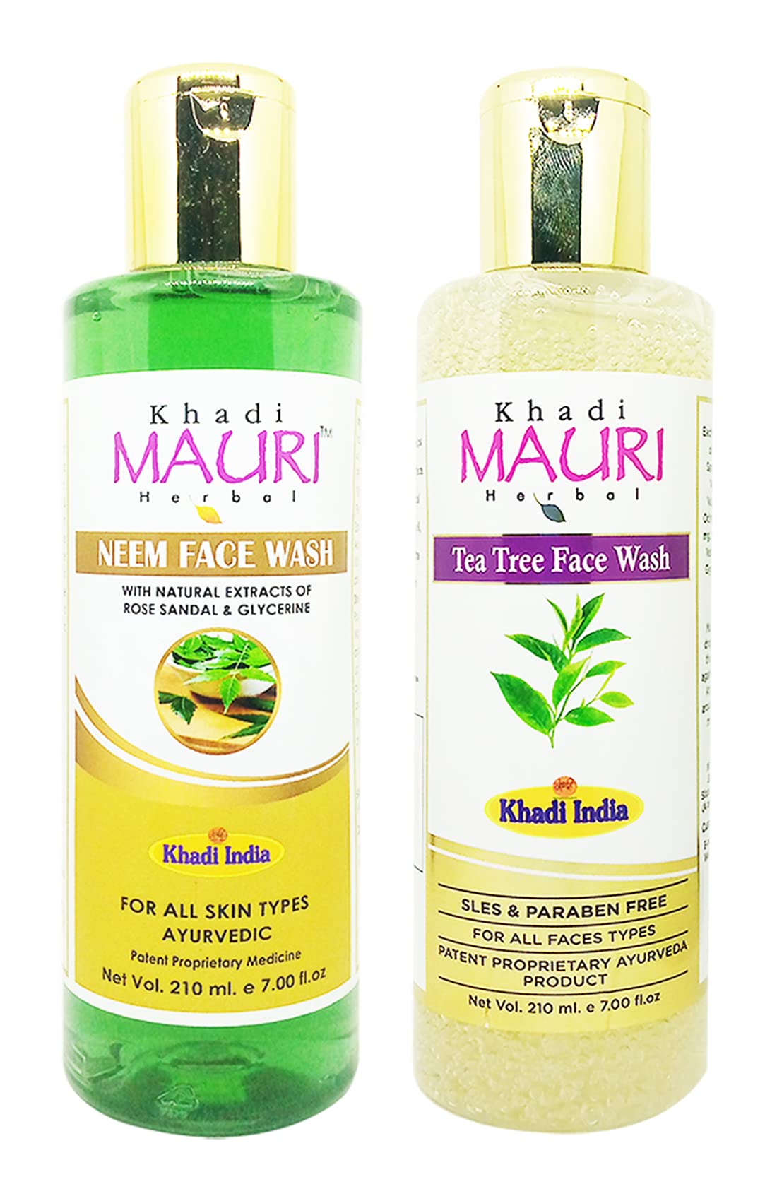 Khadi Mauri Neem & Tea Tree Face Wash for Acne & Oily Skin - 420ml (Pack of 2) | Natural Ayurvedic Cleanser for Daily Skincare Routine
