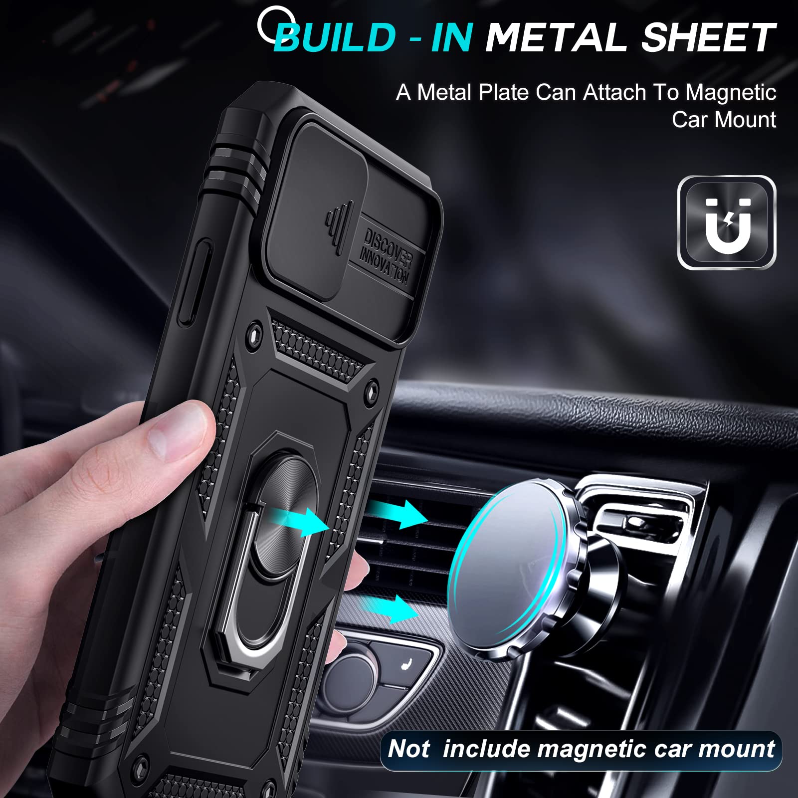 LeYi iPhone XR Case with Slide Camera Cover - Military Grade Full Body Protection + 2 Pack Tempered Glass Screen Protector & Ring Holder - Black | Perfect for Outdoor Activities, Travel and Daily Use
