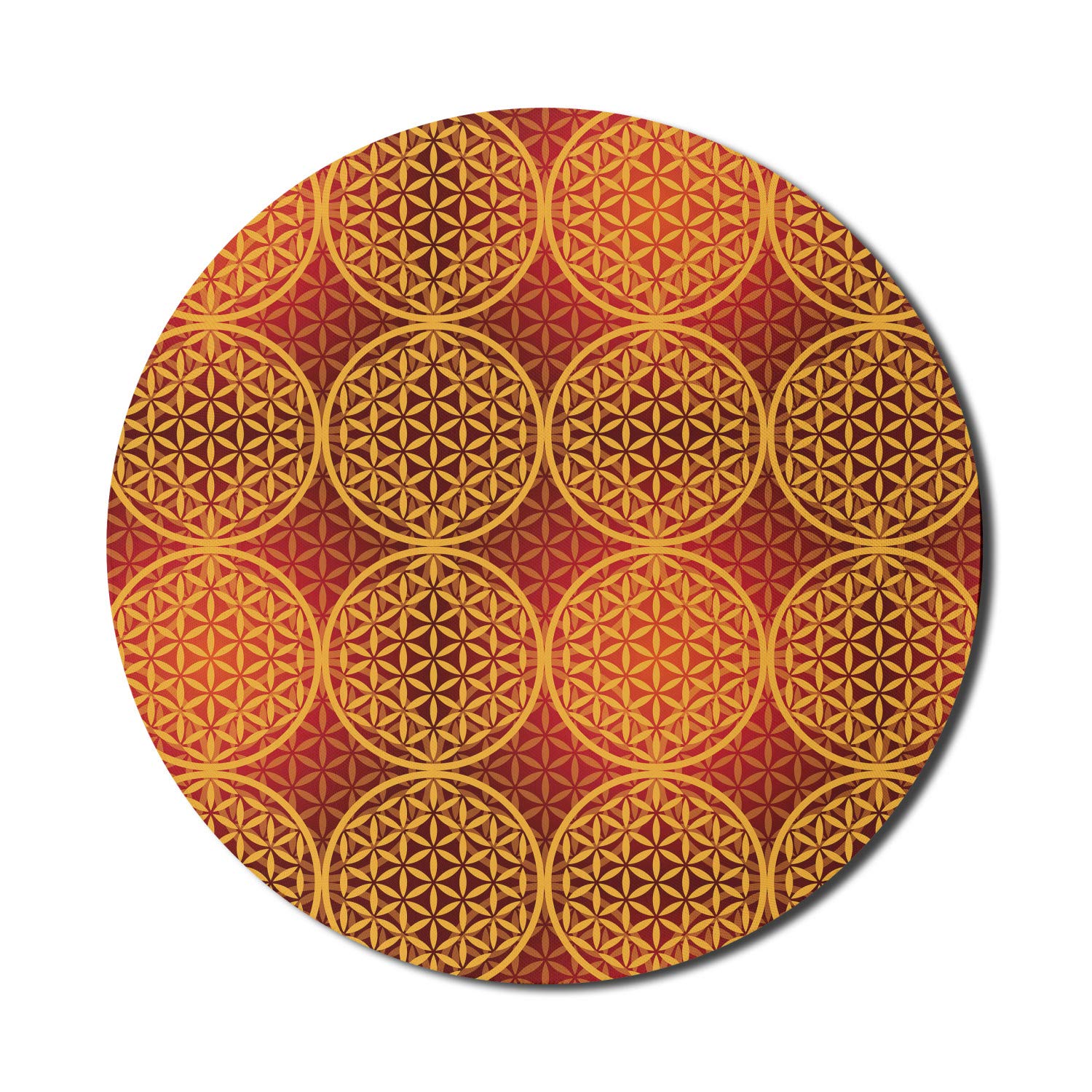 Ambesonne Victorian Vintage Floral Mouse Pad - Non-Slip Thick Rubber Gaming Mouse Mat with Rococo Baroque Esoteric Design, 8 Inch Round in Mustard Orange for Computer & Office Use