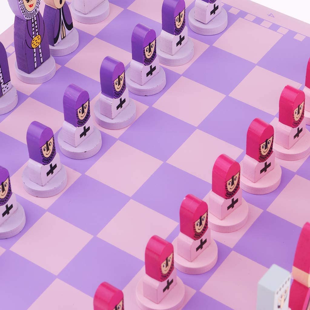 Pink Wooden Chess Set - Cute Cartoon Board Game with Chessboard - Educational Strategy Game for Adults & Kids - Perfect for Family Game Nights & Learning Fun