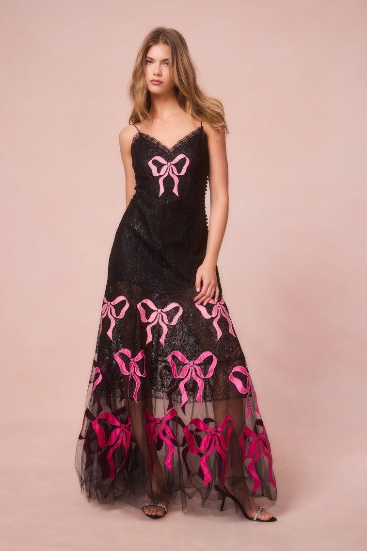 Elegant Carette Lace Maxi Bow Dress for Women - Perfect for Weddings, Parties & Special Occasions