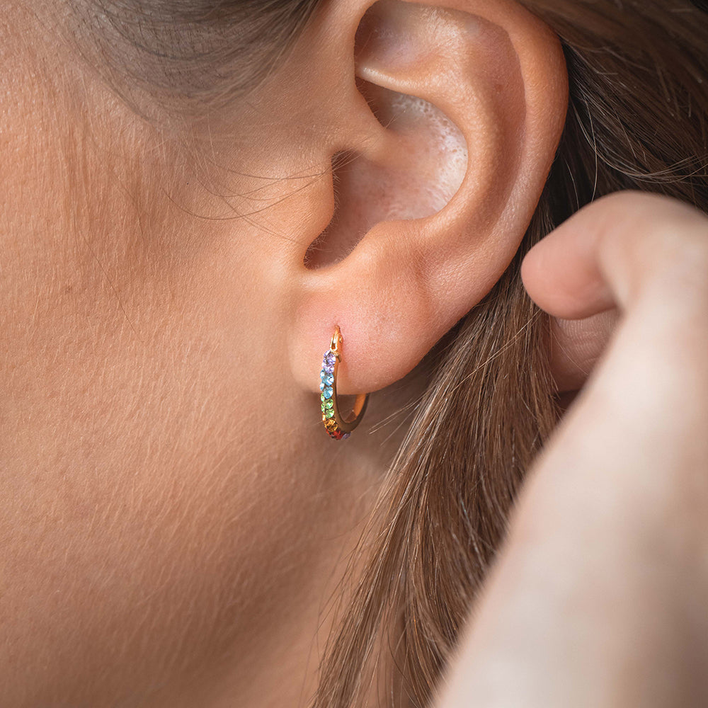 9ct Silver Filled Yellow Gold Crystal Hoop Earrings 10mm - Elegant & Durable for Everyday Wear, Parties & Special Occasions