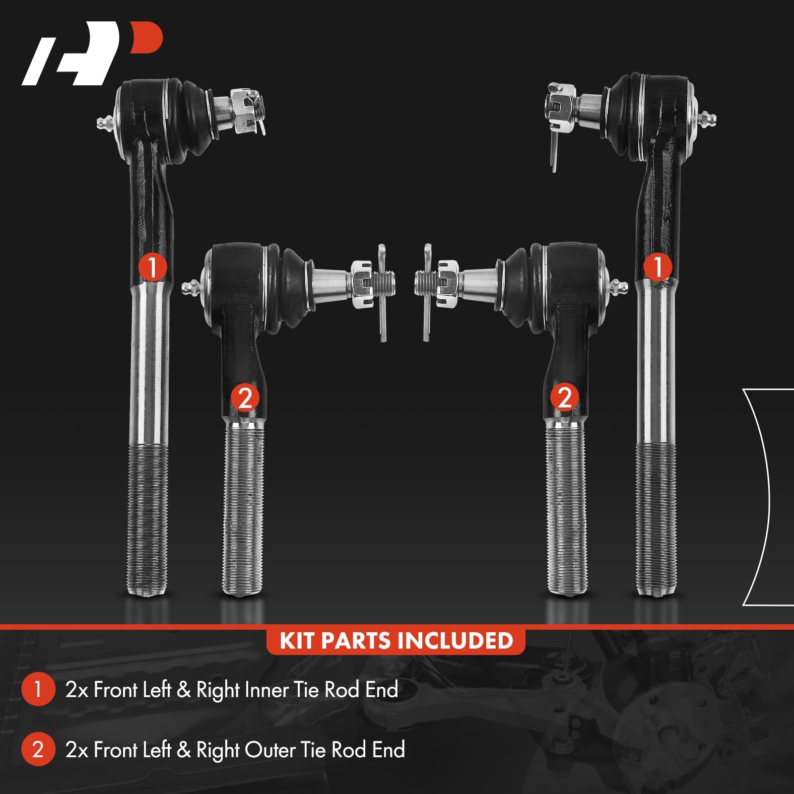 Premium Set of 4 Front Inner & Outer Tie Rod End Kit for Dodge Ram 1500 2000-2001, Ram 2500 2000-2002, Ram 3500 2000-2002 (RWD Only) - Heavy-Duty Suspension Replacement for Smooth Steering & Off-Road Performance