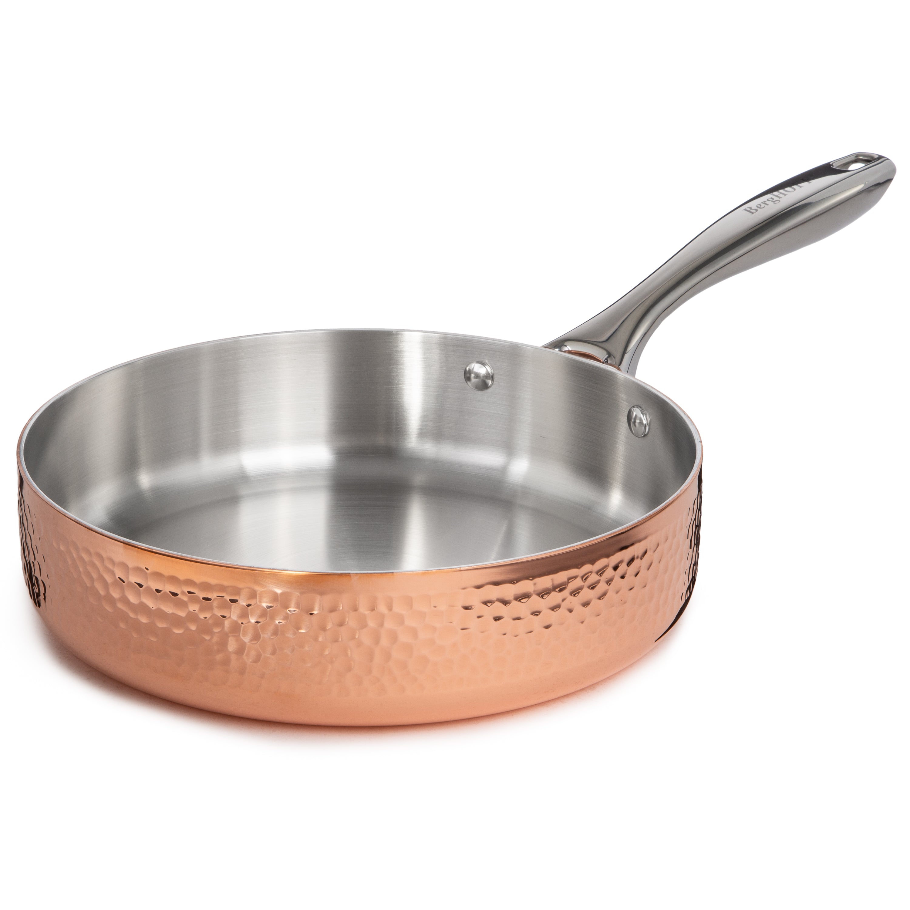 BergHOFF Vintage Tri-Ply Copper 9.5-Inch Deep Skillet with Hammered Finish - Professional Cookware for Searing, Frying & Sauteing - Perfect for Home Chefs & Restaurant Use