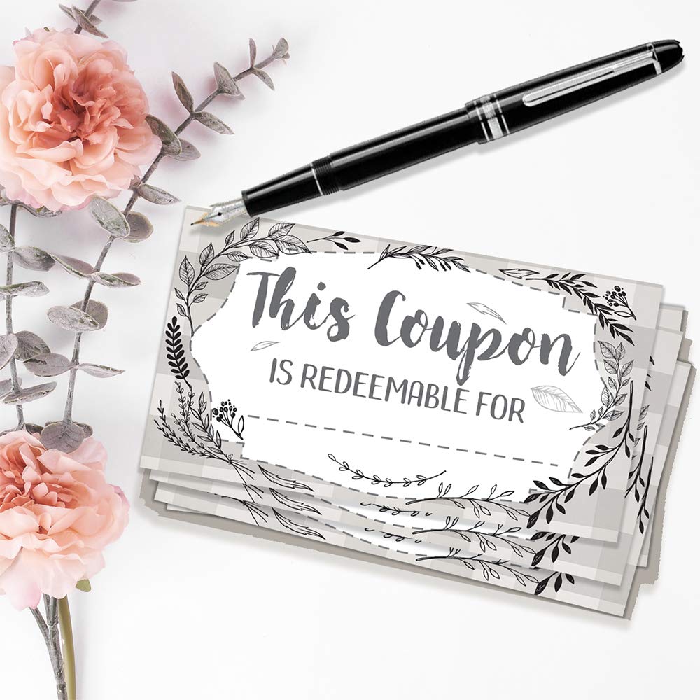 50 Blank Botanical Coupon Cards - Double-Sided Voucher Gift Cards for Small Businesses & Restaurants