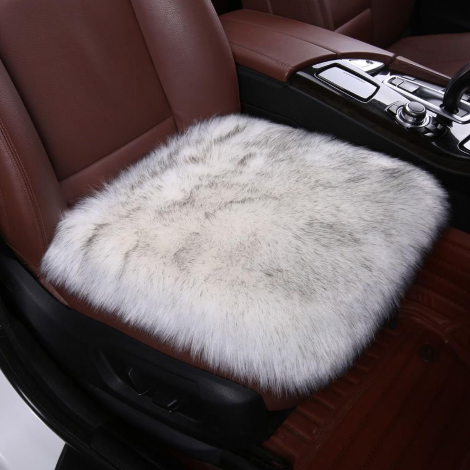 OKAYDA 18x18 Inch Natural Wool Sheepskin Chair Pad - Non-Slip Square Seat Cushion for Office Chairs, Dining Chairs, Car Seats & Sofas (Grey Tips) - Soft & Comfortable Home & Office Decor Accessory