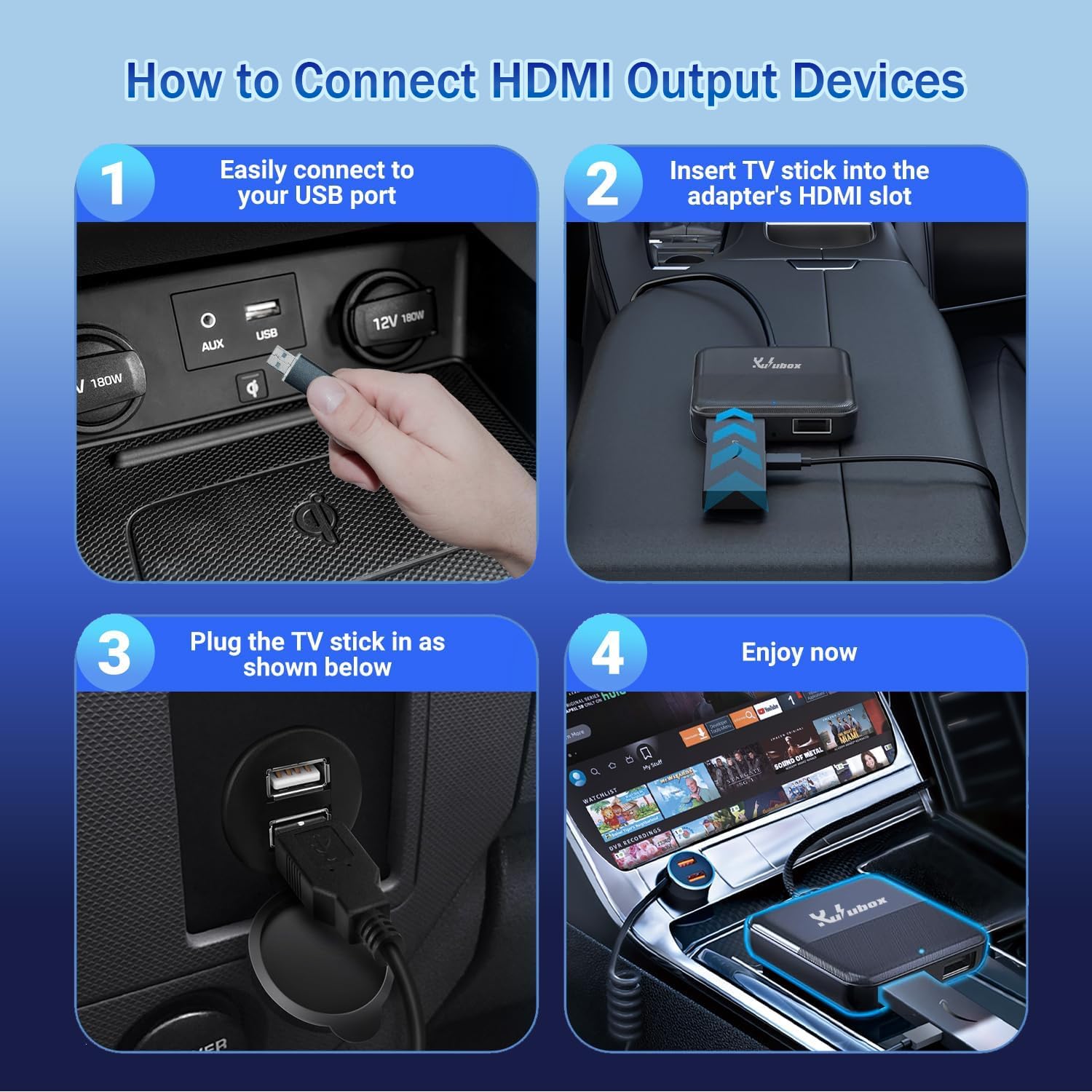 Wireless CarPlay Android Auto Adapter with HDMI Input - Plug & Play Car TV Mate Max for Wired CarPlay Cars | Fire TV Stick Converter | Watch Netflix, YouTube & Movies in Vehicle | Perfect for Road Trips & Commuting