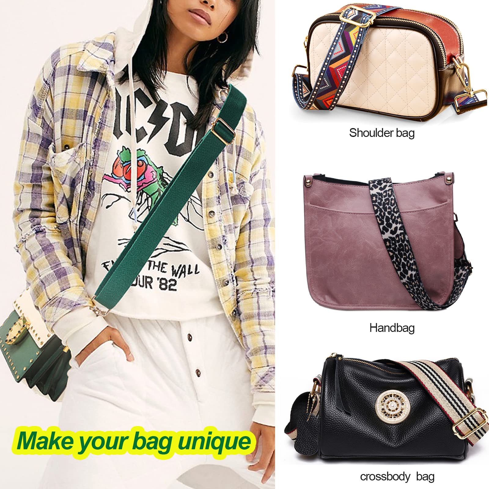 Women's Adjustable Eco Cotton Crossbody Bag Strap - Black, Silver & Gold Hardware - Perfect for Shoulder Bags, Purses & Everyday Use
