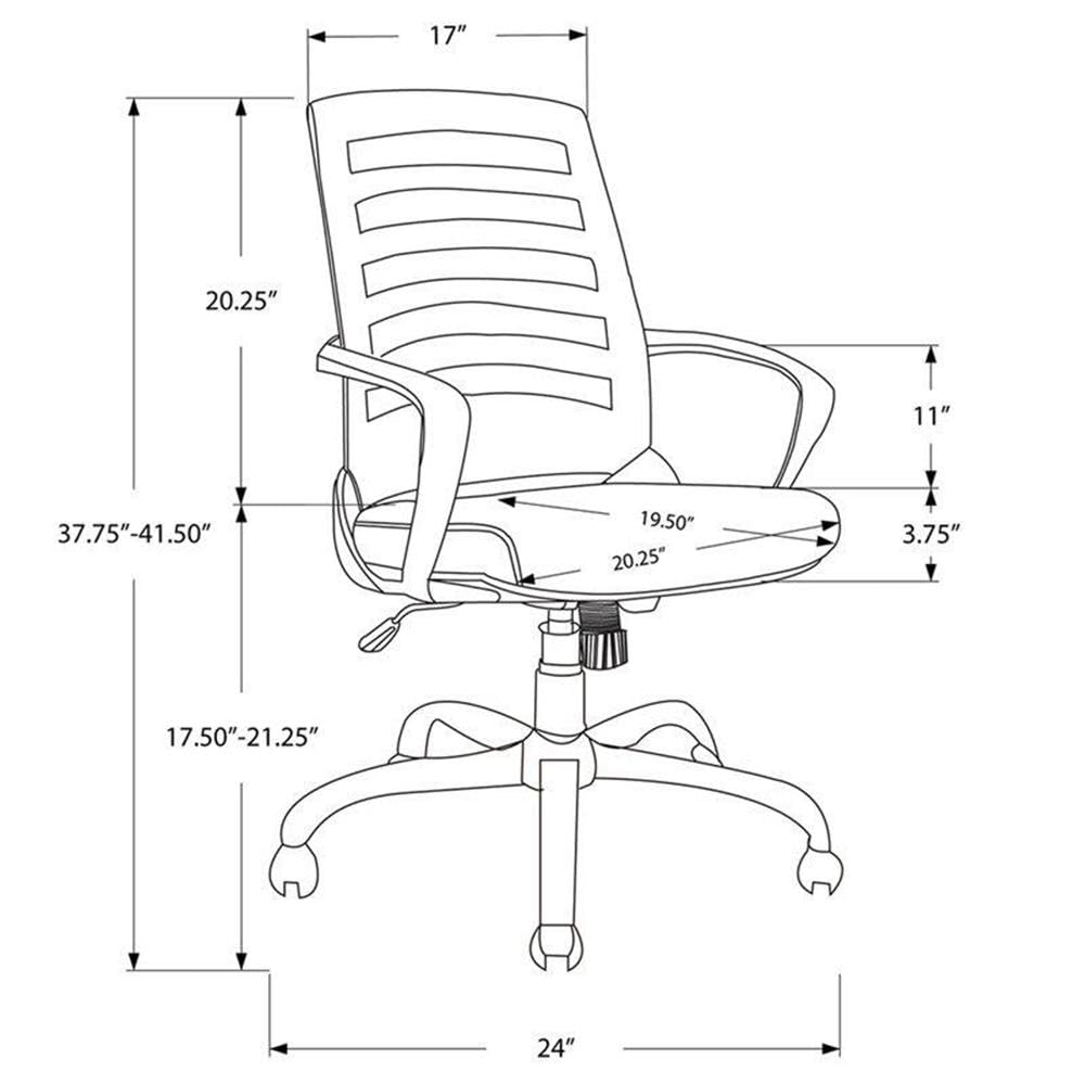 Monarch Specialties Ergonomic Office Chair - Black Mesh Back, Adjustable Height, Swivel & Rolling for Home & Office Workspace