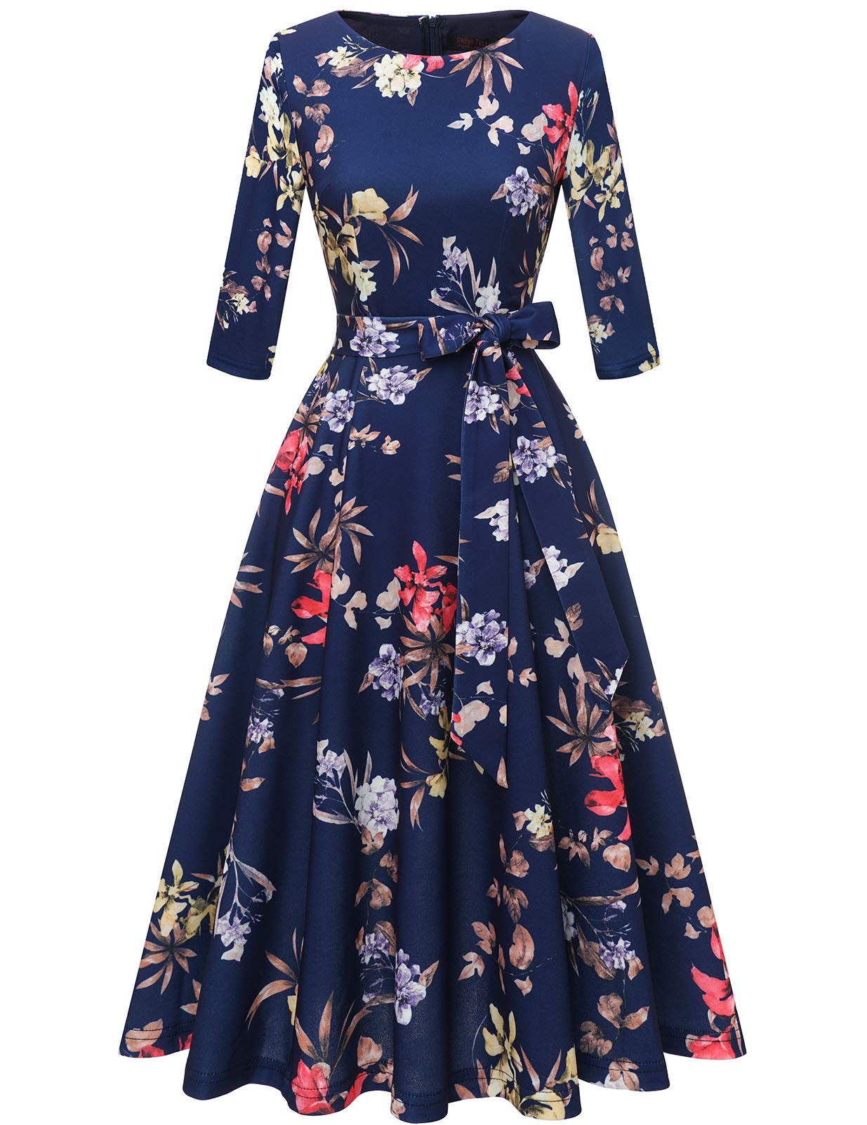 DRESSTELLS Women's Vintage Cocktail Dresses - Elegant 3/4 Sleeve Formal Gown for Wedding Guest, Church & Spring Events 2025 | Perfect for Bridal Showers, Garden Parties & Evening Occasions
