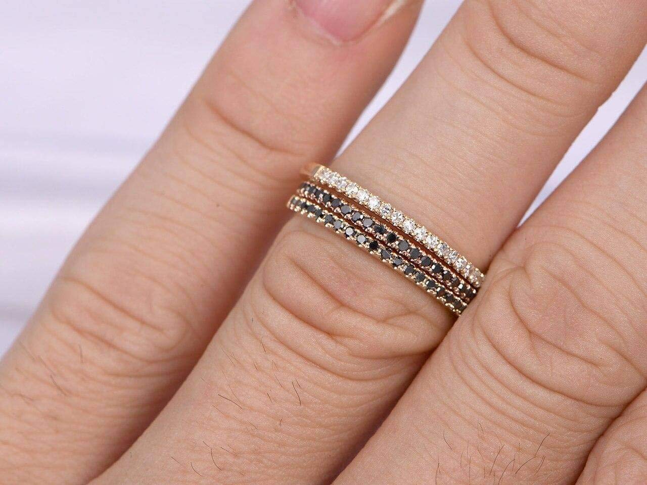 0.75 Carat Black & White Diamond Wedding Ring Set in 18k Gold Plating - Elegant Bridal Jewelry for Engagement, Proposal & Anniversary Gifts