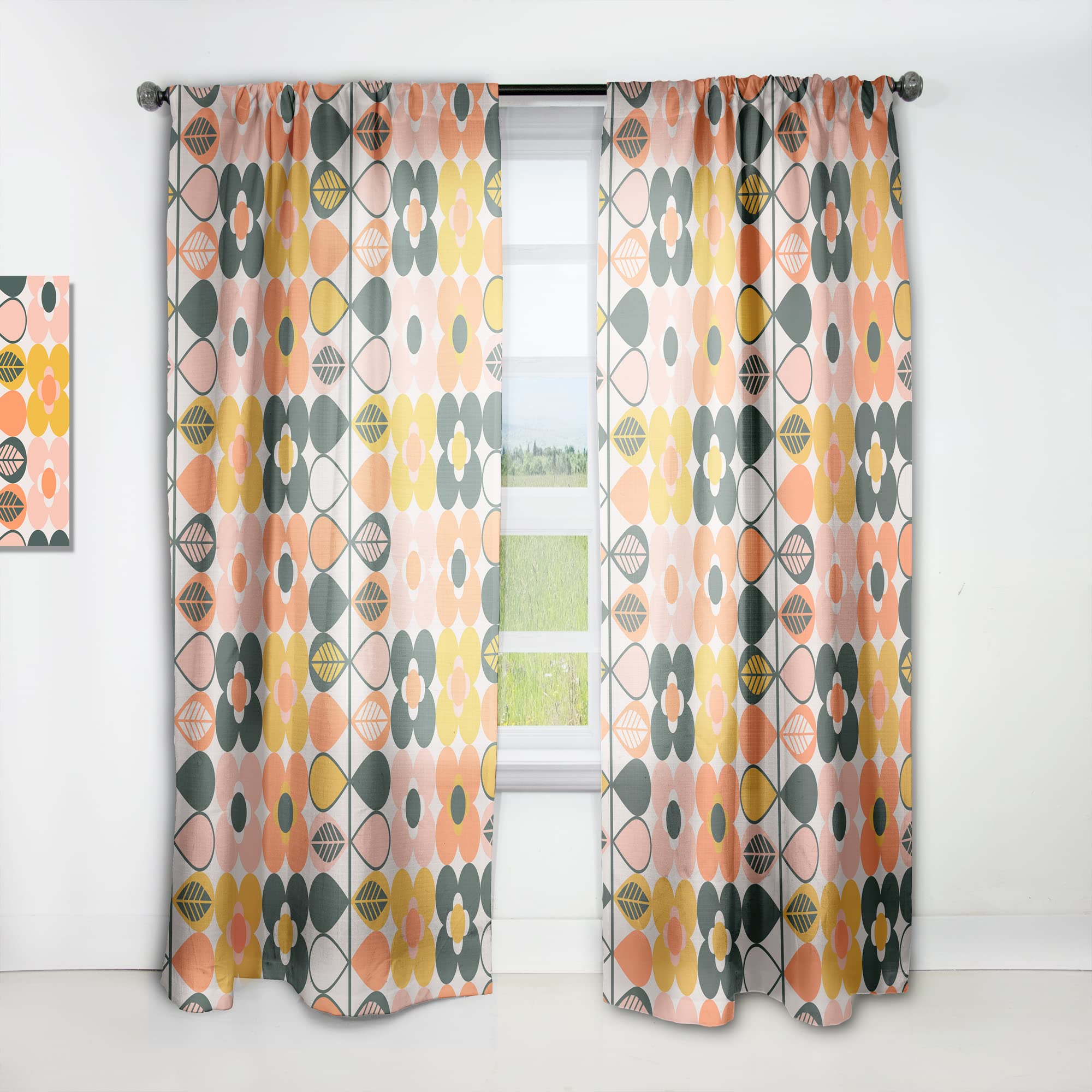 Botanical Retro Design Thermal Insulated Curtains - Single Panel 52x84 Inches - Blackout Drapes for Bedroom & Living Room - Vintage Floral Window Treatment for Home Decor