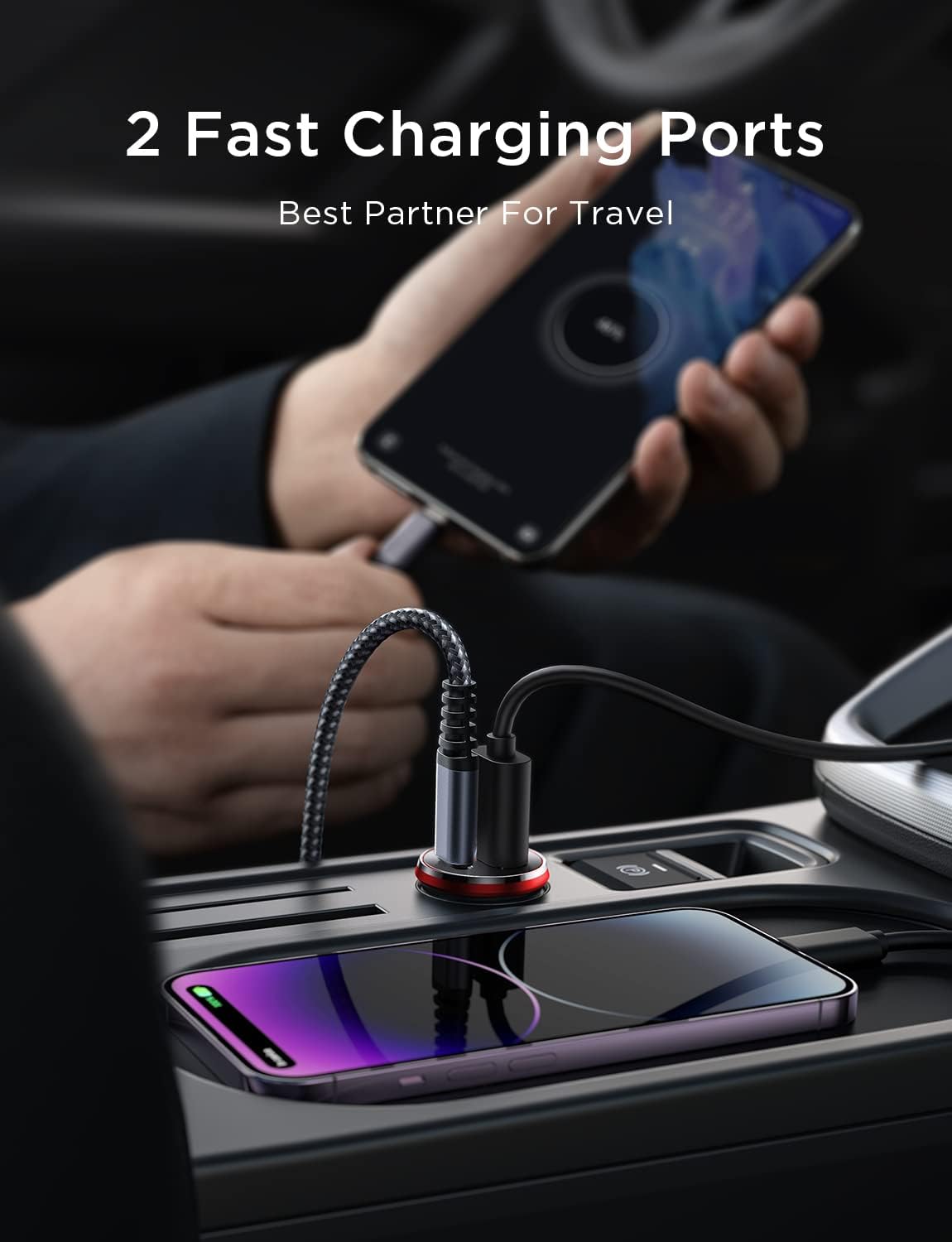 LISEN 54W USB C Car Charger Dual Port Fast Charging - QC3.0 & PD36W Cigarette Lighter Adapter for iPhone 16/15 Pro Max/Mini/Plus, Samsung Galaxy S23/S22 (Red) - Perfect for Road Trips & Daily Commutes