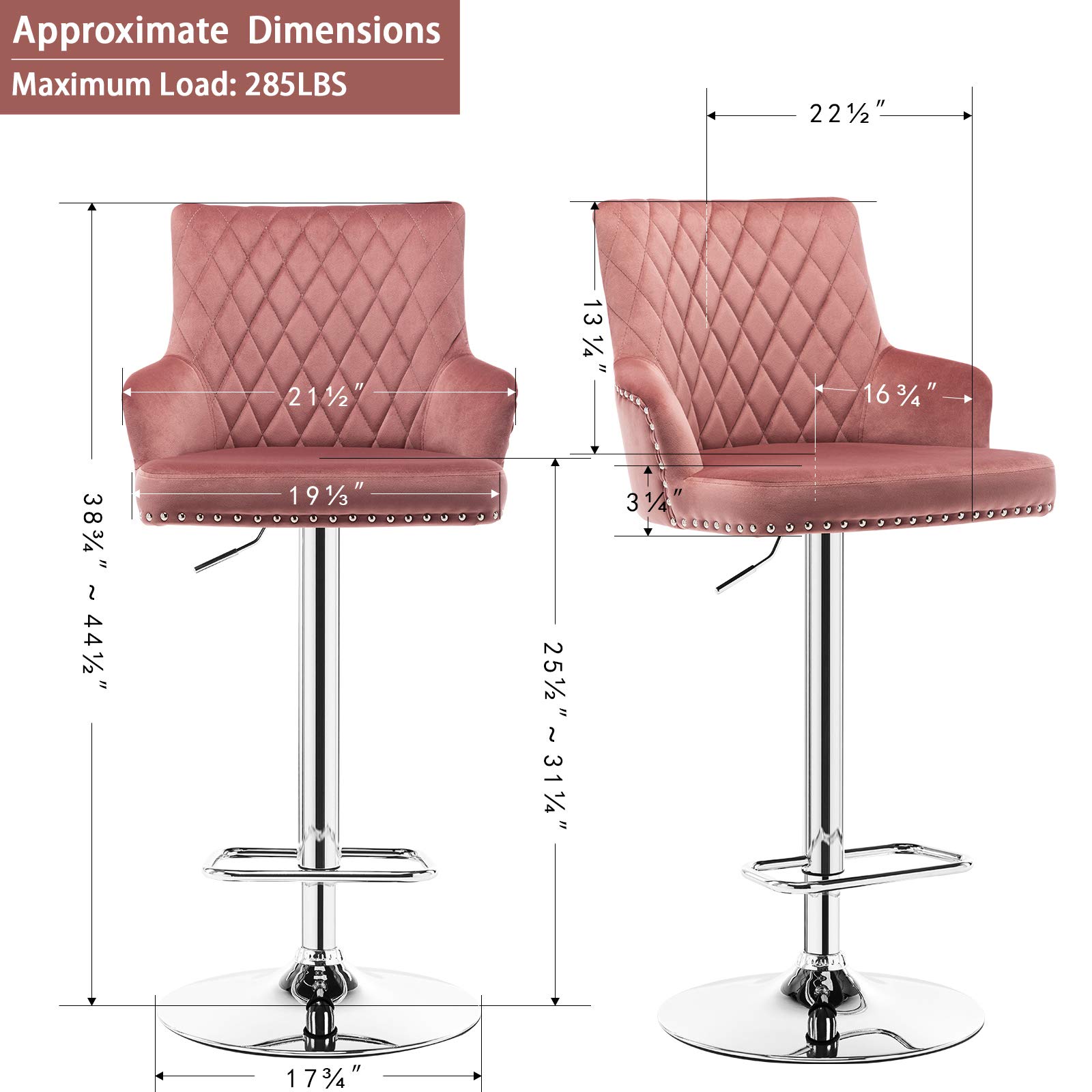 Adjustable Pink Counter Height Bar Stools for Kitchen - Set of 1 - Perfect for Breakfast Nook, Home Bar & Small Space Dining