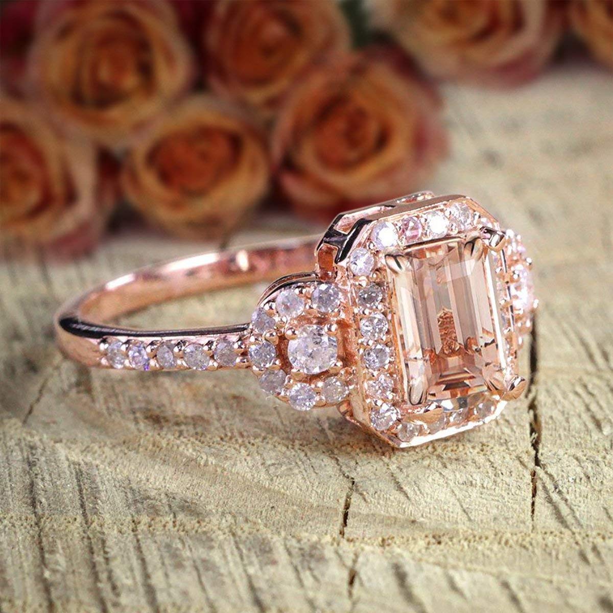1.25 Carat Morganite Emerald Cut Diamond Engagement Ring in 18k Gold Plating – Limited Time Sale | Perfect for Proposals, Weddings & Anniversaries