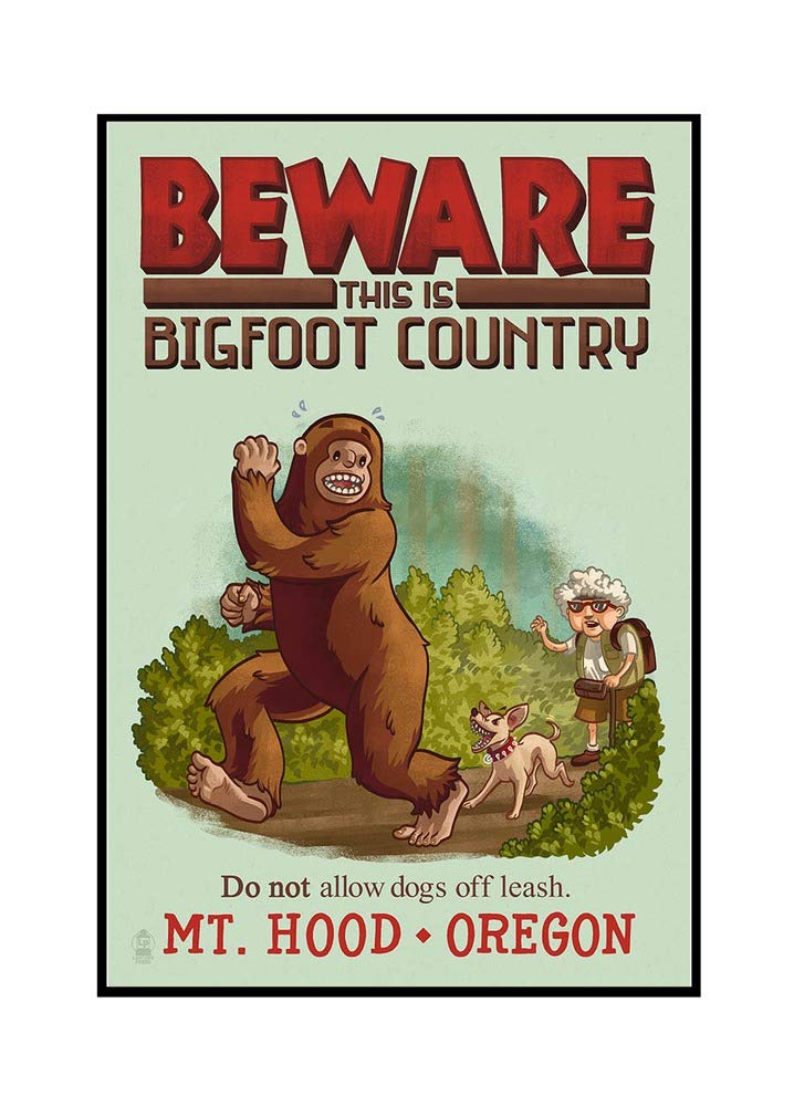 Mt. Hood Oregon Bigfoot Country Warning Sign - 24x36 Framed Canvas Wall Art for Home & Office Decor - Perfect for Pacific Northwest Themed Rooms, Cabin Decor or Gift for Outdoor Enthusiasts