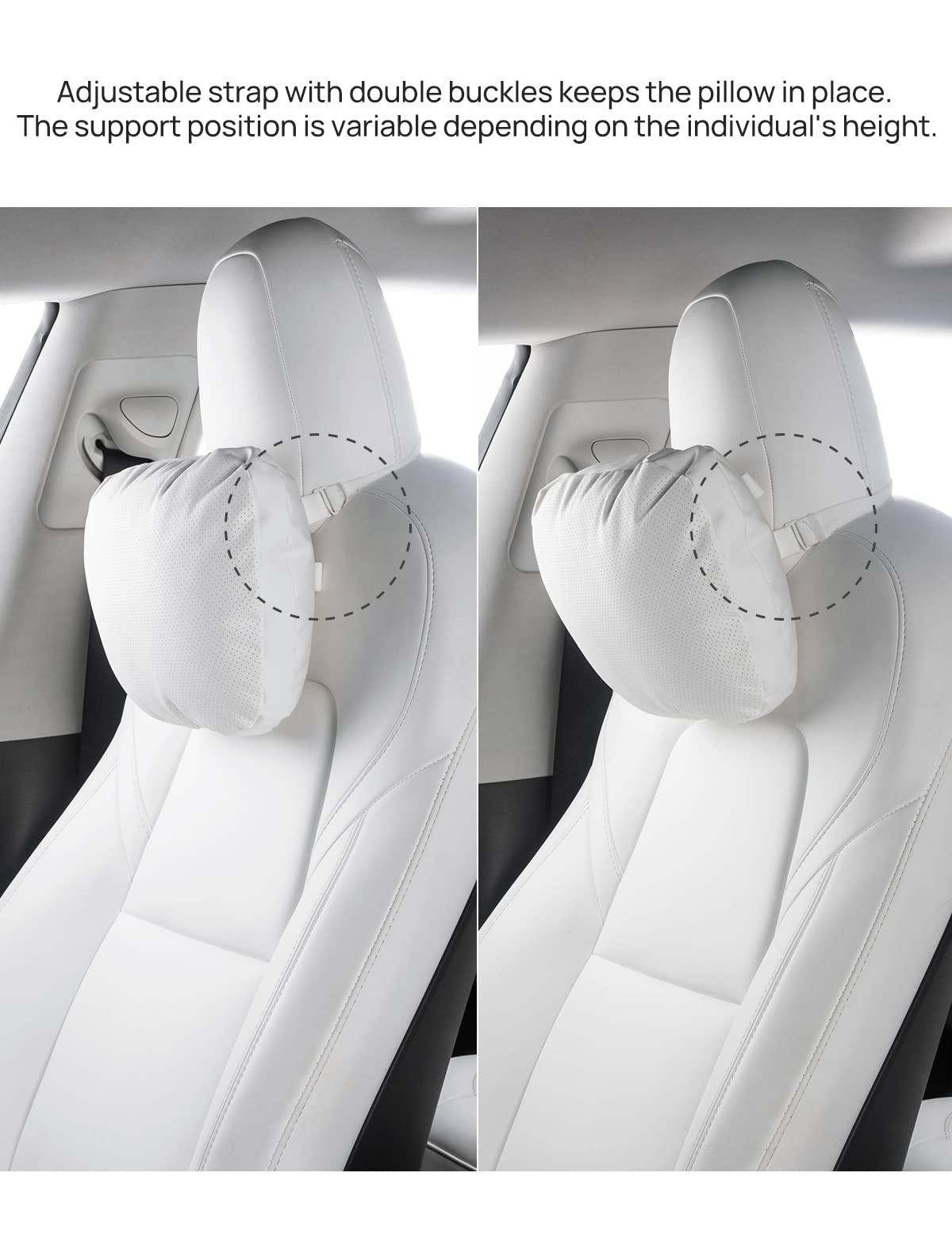 Tesla Model Y/X/3/S Leather Headrest Pillow - 2 Pack White for Travel Comfort