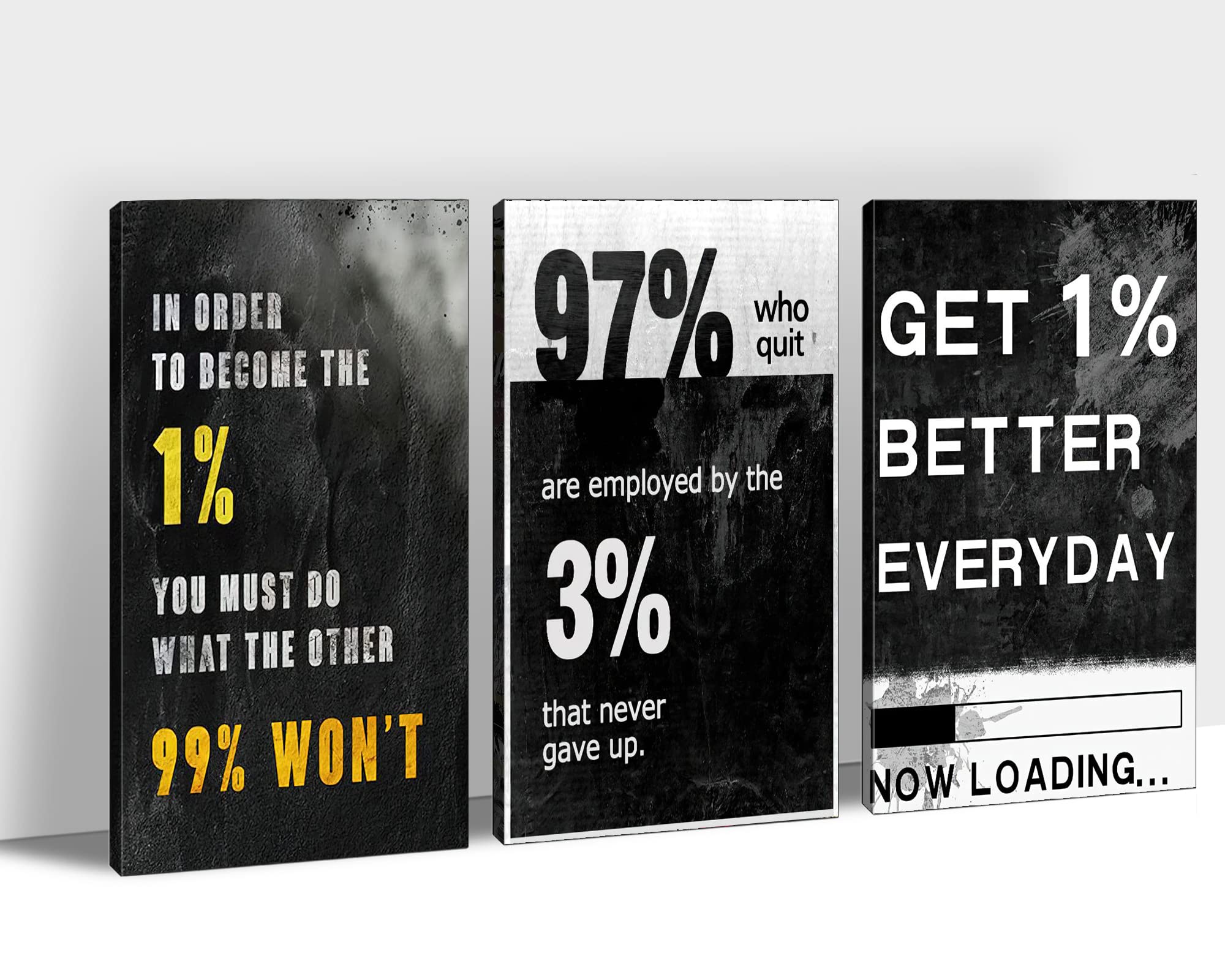 3-Piece Motivational Wall Art Set - Inspirational Quotes Canvas Prints for Office & Home Decor (20”x30”x3) - Black & White Positive Affirmation Posters - Perfect for Workspace, Living Room & Corporate Wall Decor