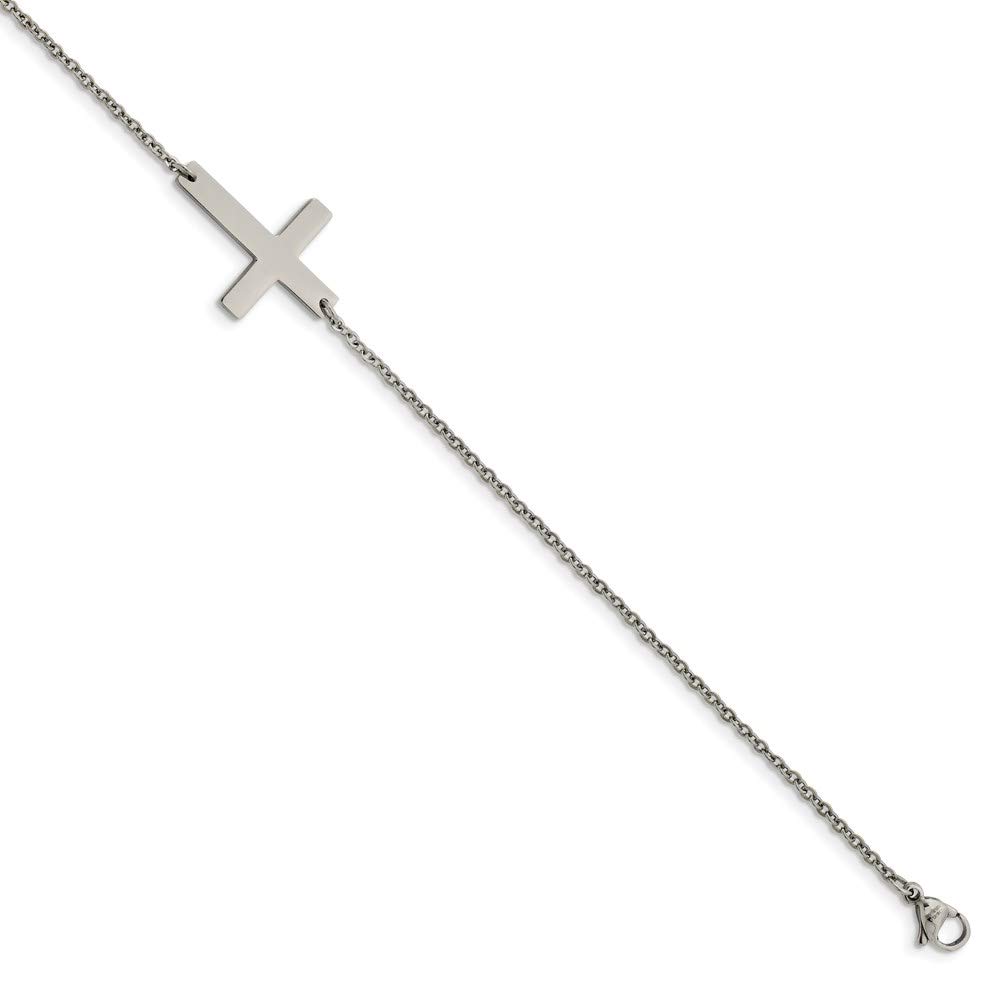 Ryan Jonathan Fine Jewelry Stainless Steel Sideways Cross Anklet Chain - 10 Inch Adjustable Ankle Bracelet for Women, Perfect for Everyday Wear, Beach Outings & Boho Fashion