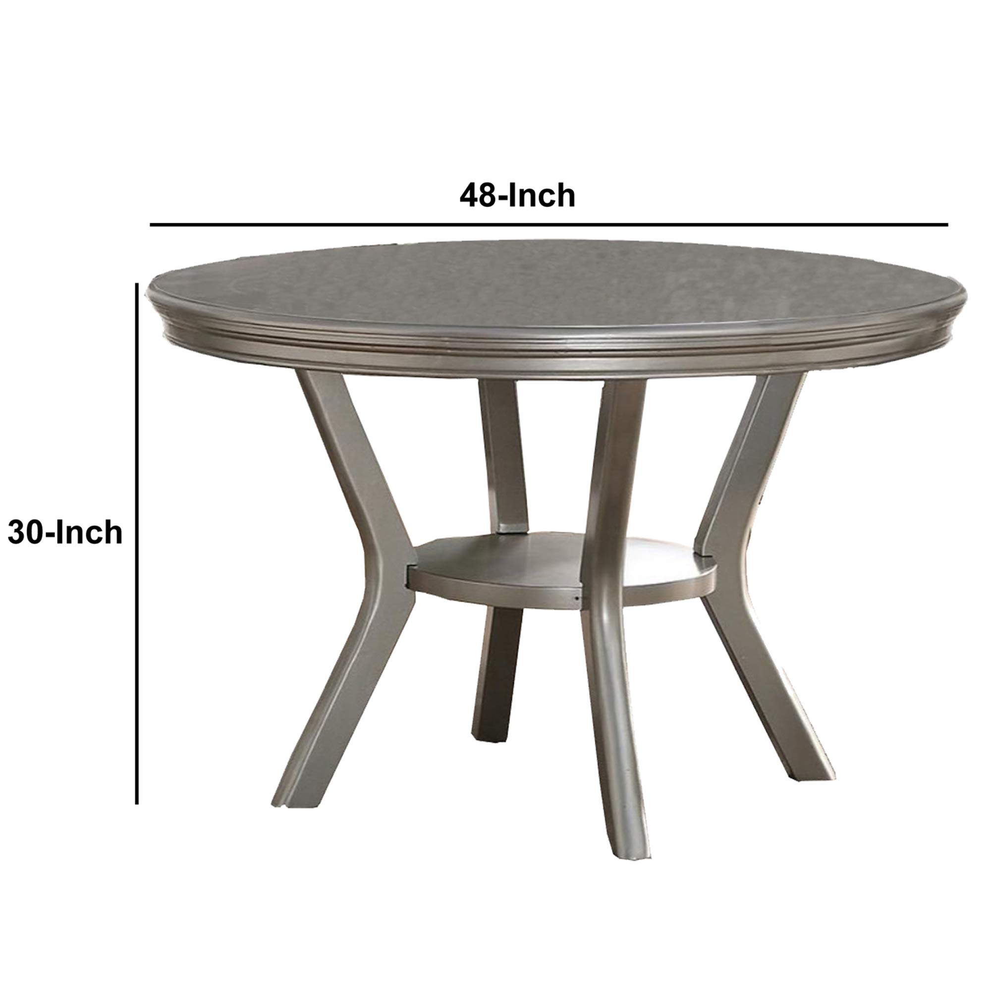 Benzara Solid Rubber Wood Round Dining Table with Silver Bottom Shelf - Perfect for Kitchen, Dining Room, and Small Space Gatherings