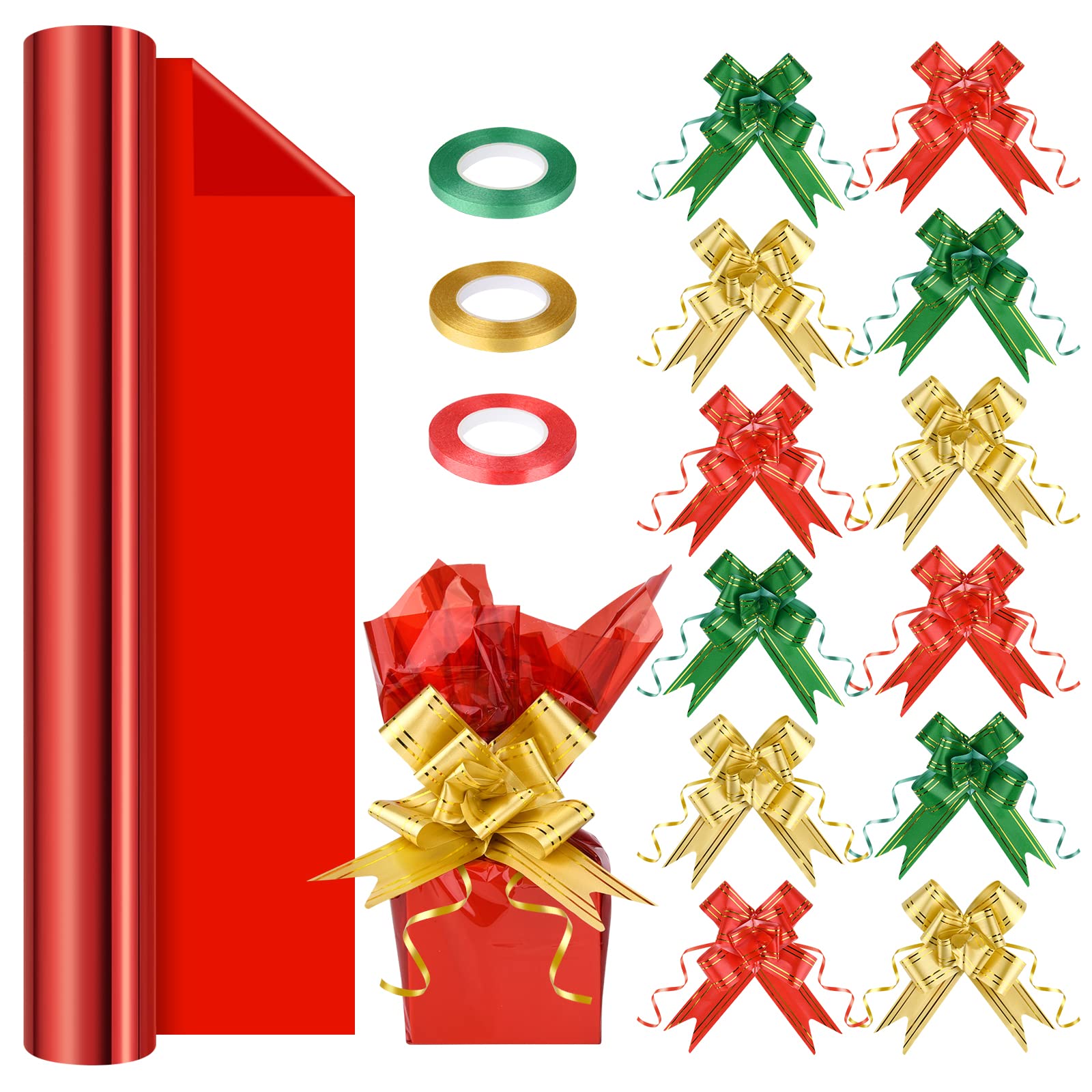 ELECLAND Red Cellophane Wrapping Paper Roll for Gifts, Baskets, Treats & Ribbons - Clear Plastic Glassine Paper for Christmas, Crafts & Holiday Decorations - Perfect for Gift Wrapping, Party Favors & DIY Projects