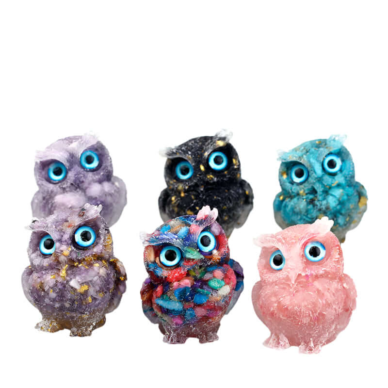 Crystal Stone Owl Ornaments - Handcrafted Table Top Decor for Home & Office | Feng Shui Gift, Zen Meditation Decor, Bookshelf Display | A6565