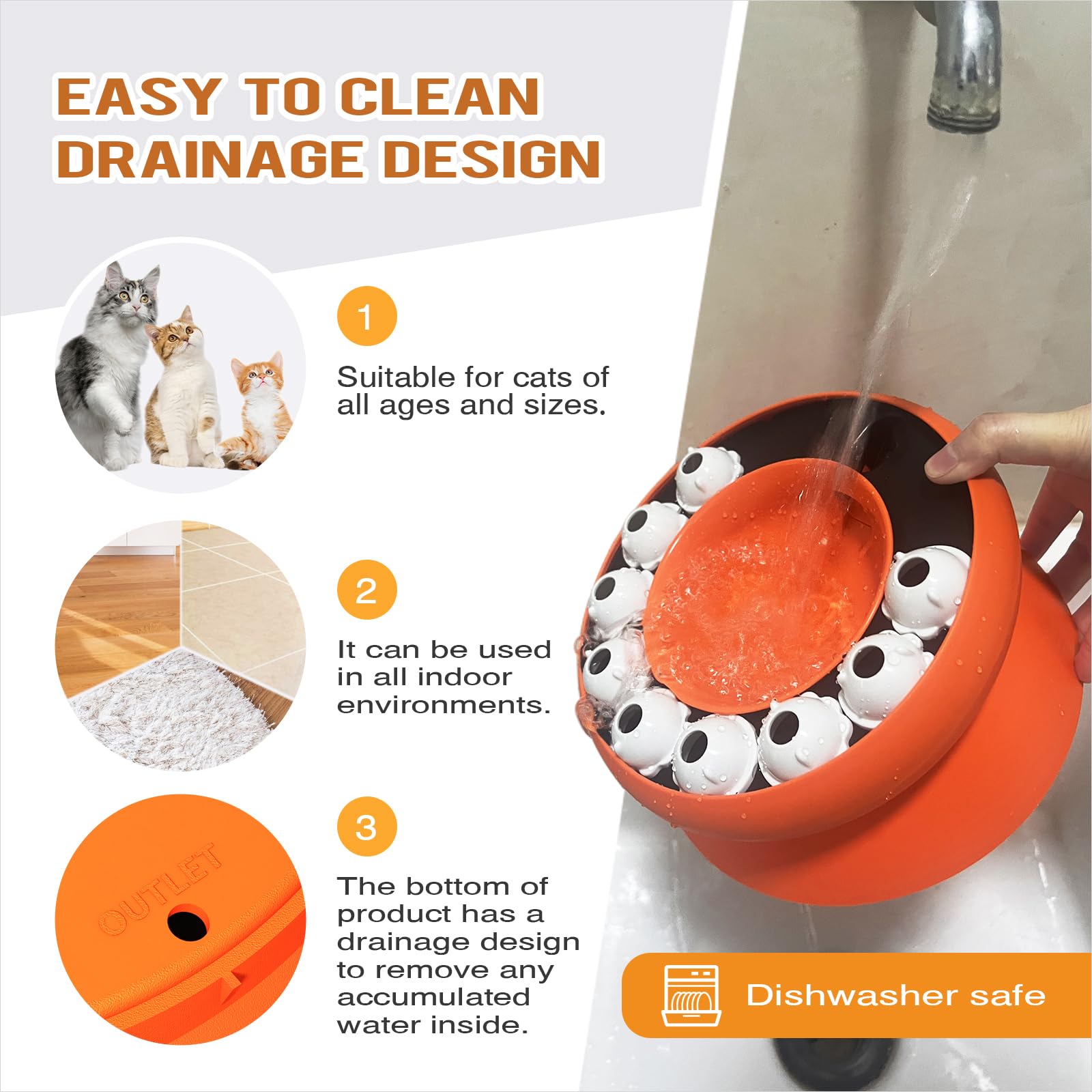 Interactive Cat Toy & Slow Feeder Bowl - Orange Pet Supplies for Indoor Cats - Perfect for Playtime & Mealtime Fun