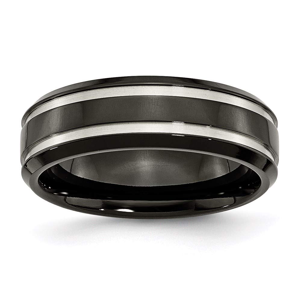7mm Titanium Black Ion Plated Grooved Wedding Band Ring for Women - Elegant Bridal & Engagement Jewelry, Perfect Gift for Her - Ideal for Proposals, Anniversaries & Special Occasions