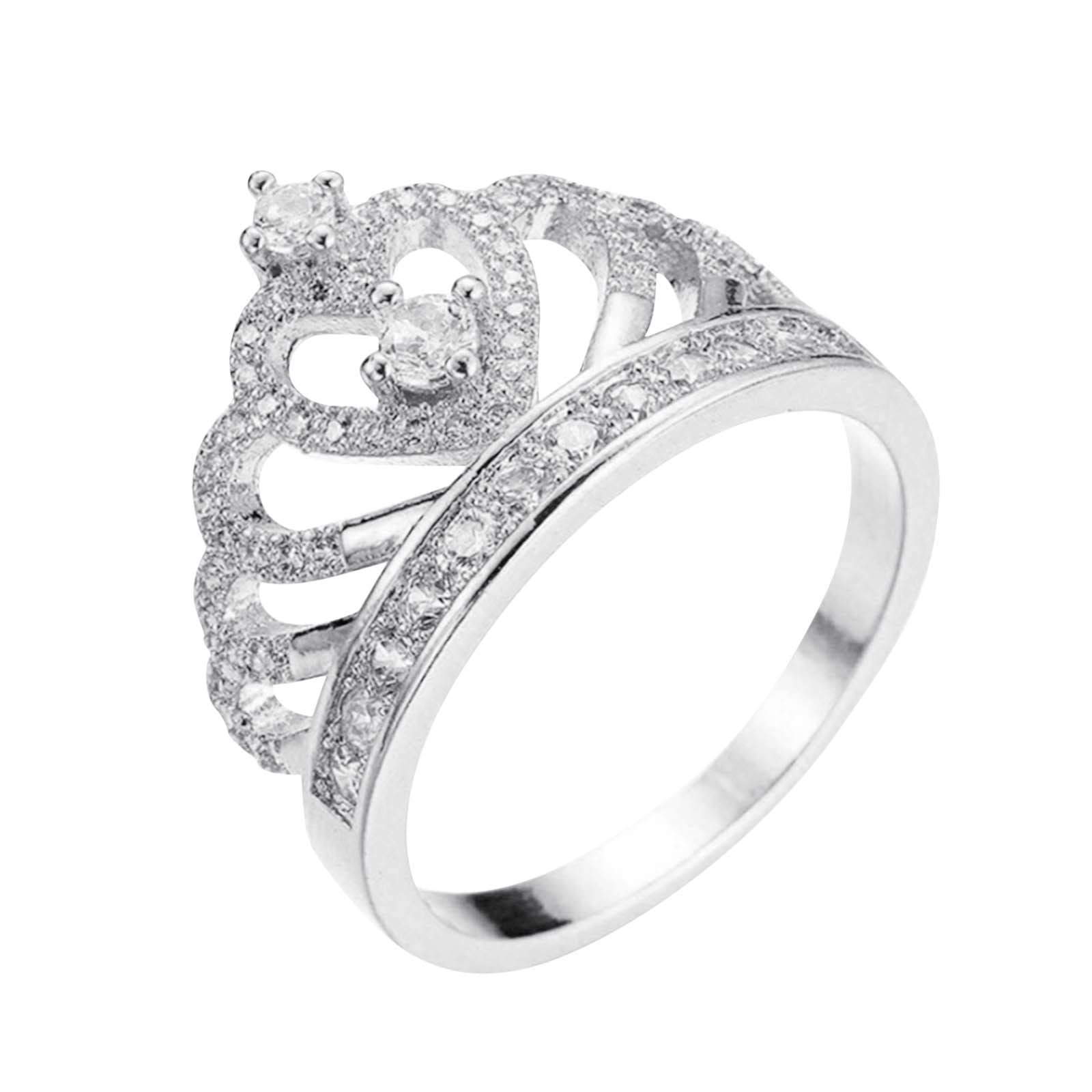 Elegant Preppy Gold Rings for Women - Full Diamond Zircon Crown Hollow Ring Set in Rose Gold & Silver (Size 5-10) | Perfect for Parties, Weddings & Everyday Fashion Jewelry