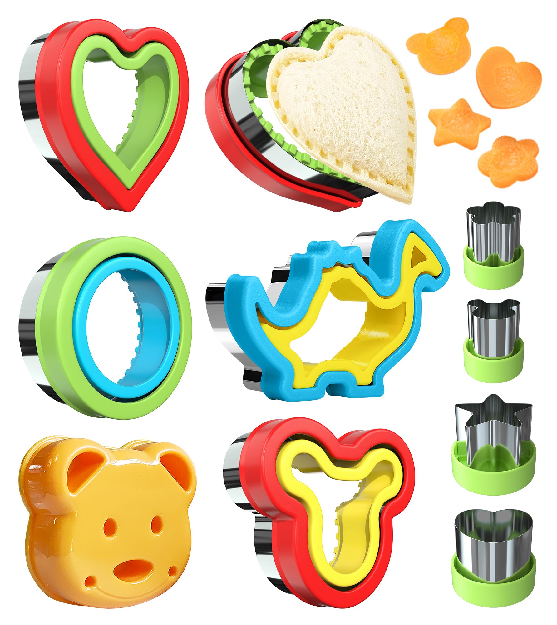 9-Piece Sandwich Cutter and Sealer Set - Uncrustable Maker for Lunchbox & Bento Box - Fun Cookie Cutters for Kids - Perfect for School Lunches, Picnics, and Family Snacks