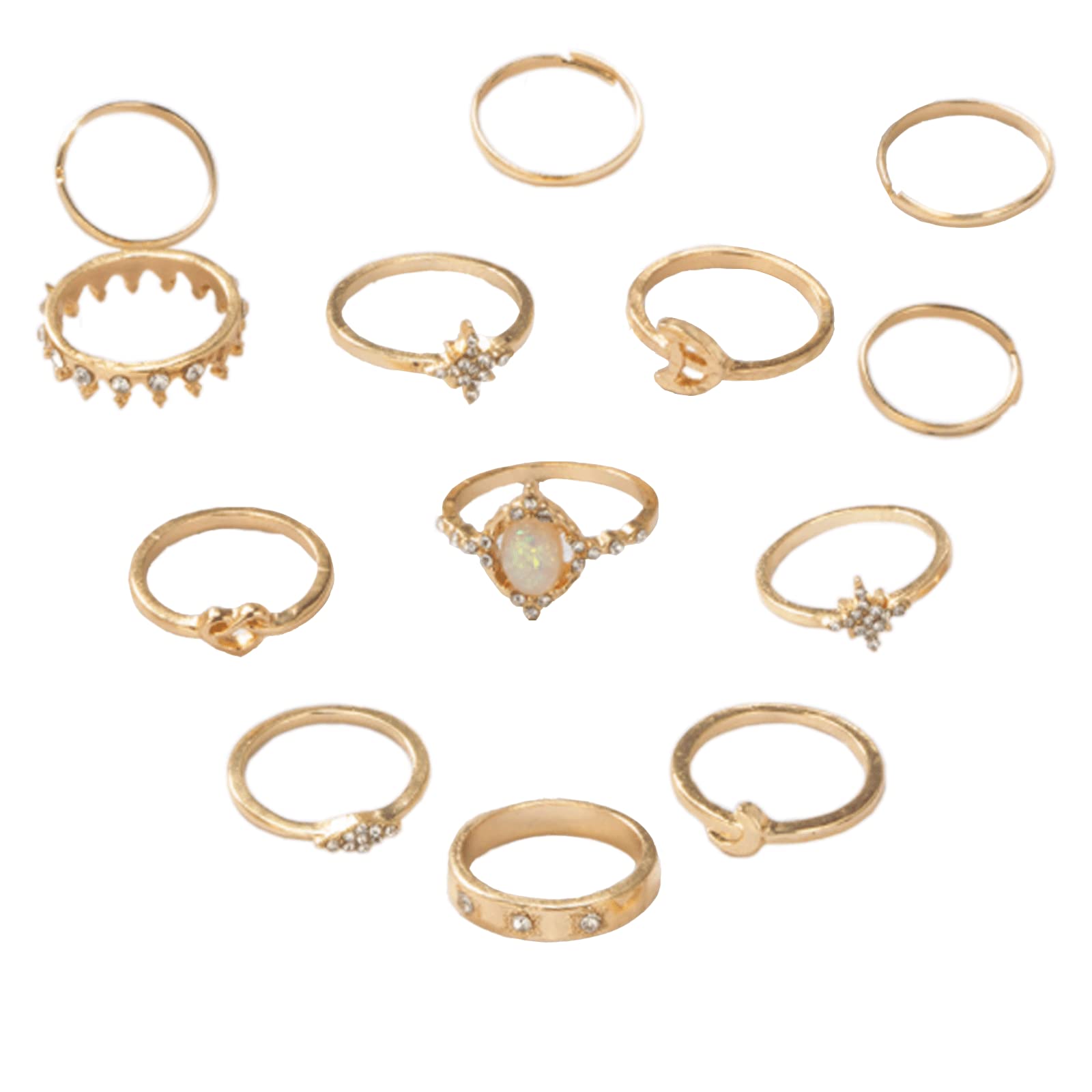 GYBest 13 Pack Women's Rings Set - Crystal Diamond Knuckle Rings for Women, Gold Tone Fashion Jewelry for Party, Wedding & Everyday Wear - Perfect Gift for Girls & Teens