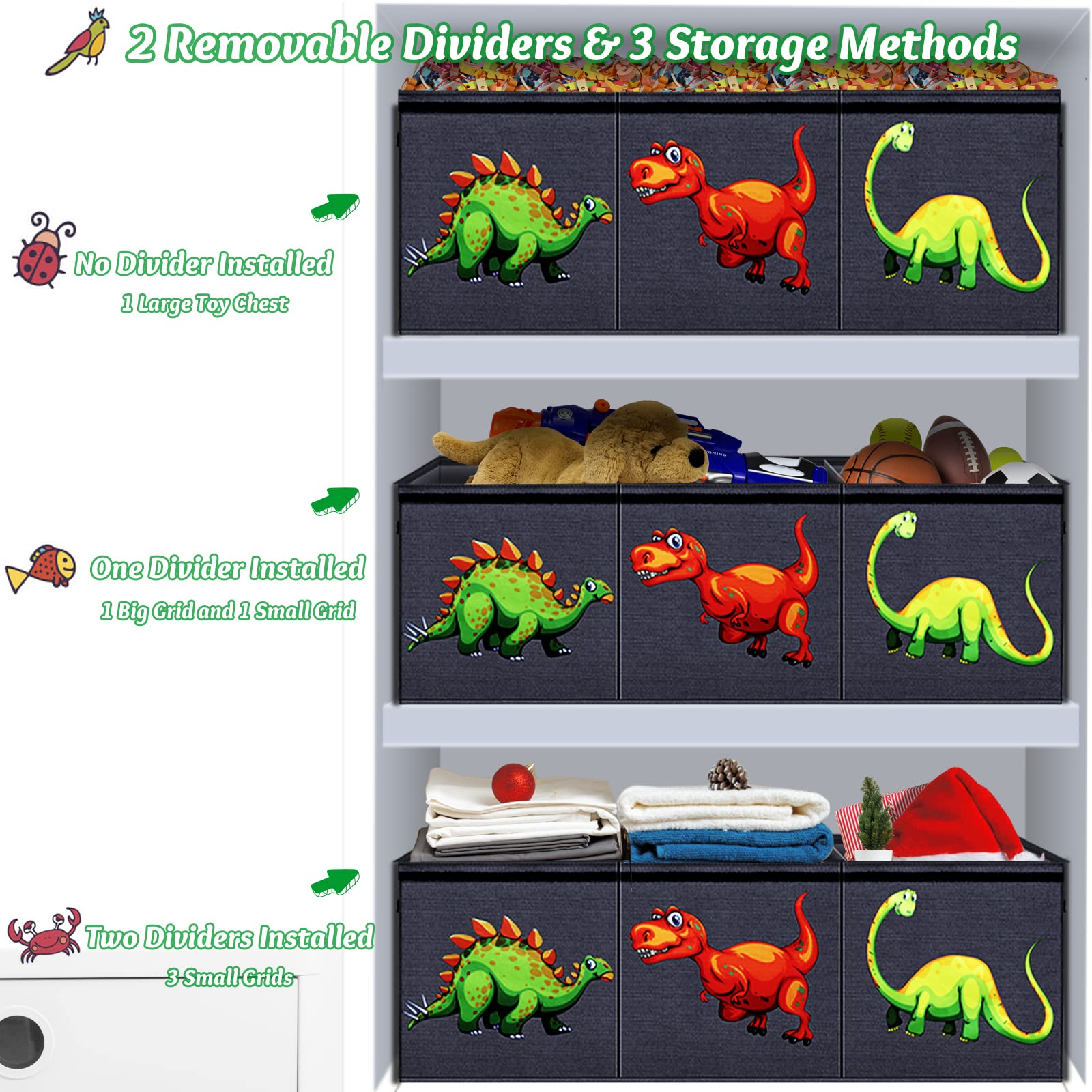 Dinosaur Toy Chest for Kids - Extra Large Collapsible Toy Storage Organizer Box for Boys & Girls | Sturdy Nursery, Playroom & Bedroom Toy Bin Basket | Perfect for Organizing Toys, Books & Games
