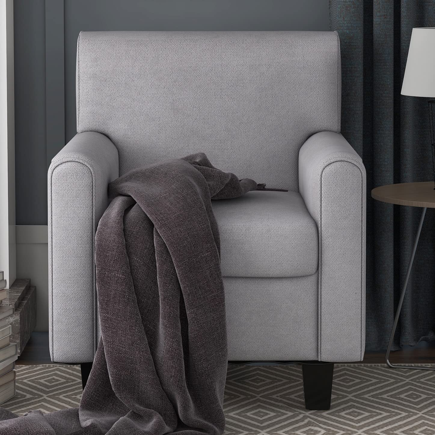 ZSQ Accent Armchair - Modern Living Room Chair with Sturdy Solid Wood Legs, Gray Upholstered Lounge Chair for Home, Office & Reading Nook | Perfect for Small Spaces & Cozy Corners