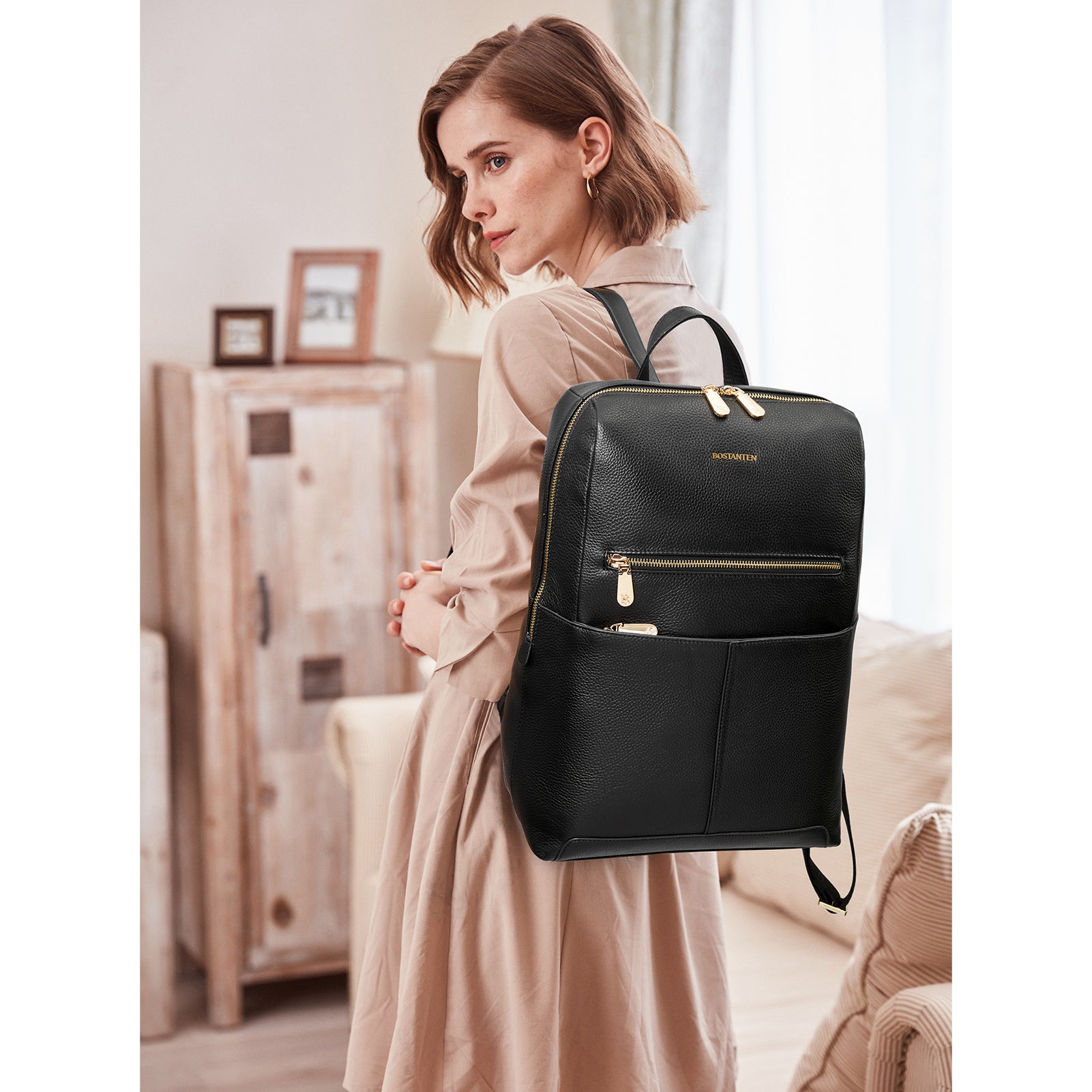 BOSTANTEN Genuine Leather Laptop Backpack for Women - 15.6 Inch Business Computer Bag, Stylish College Backpack with USB Charging Port - Perfect for Work, School & Travel Accessories