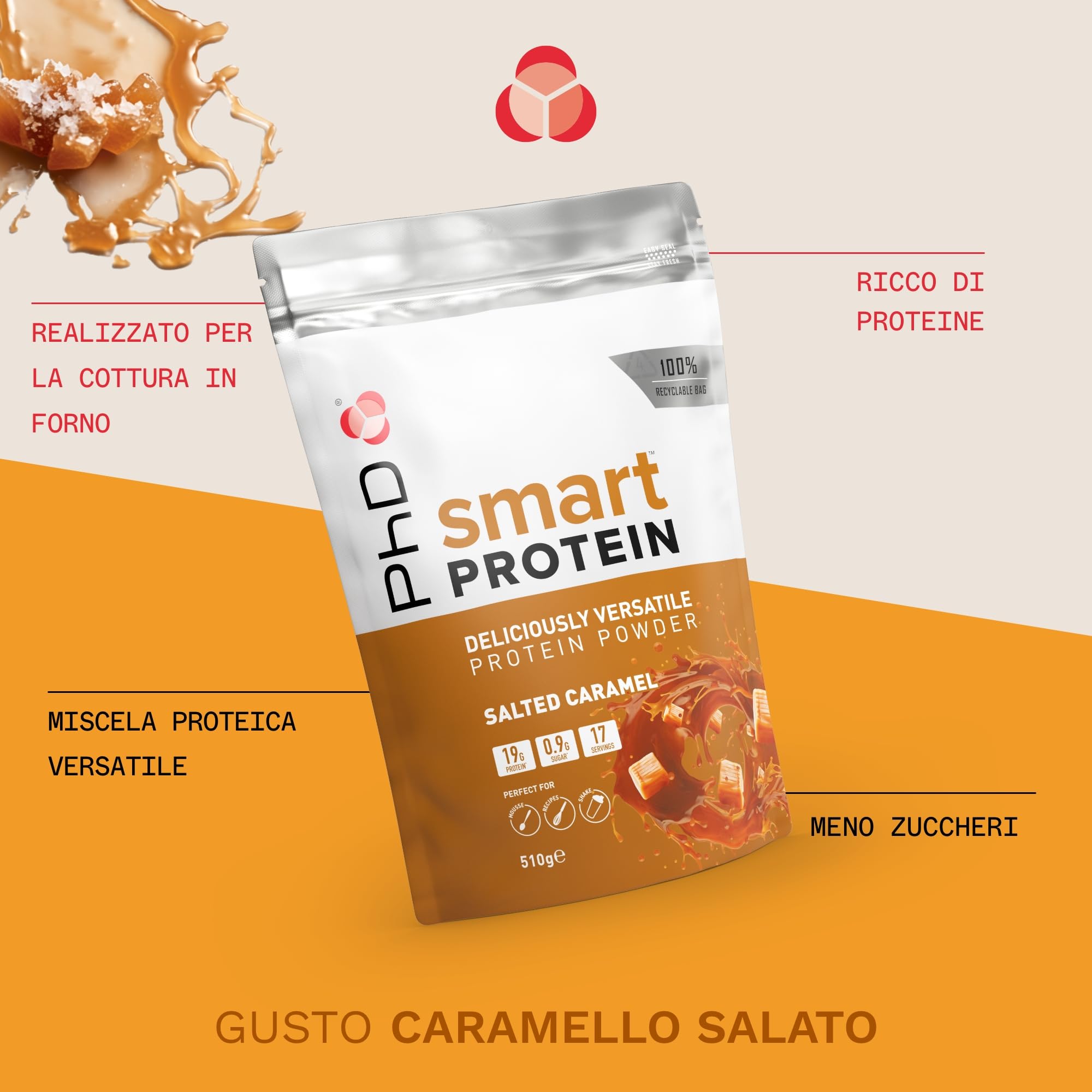 PHD Smart Protein Powder - Salted Caramel Flavor (510g) | Whey Protein Isolate for Muscle Recovery & Weight Management | Perfect for Post-Workout Shakes & Healthy Snacks
